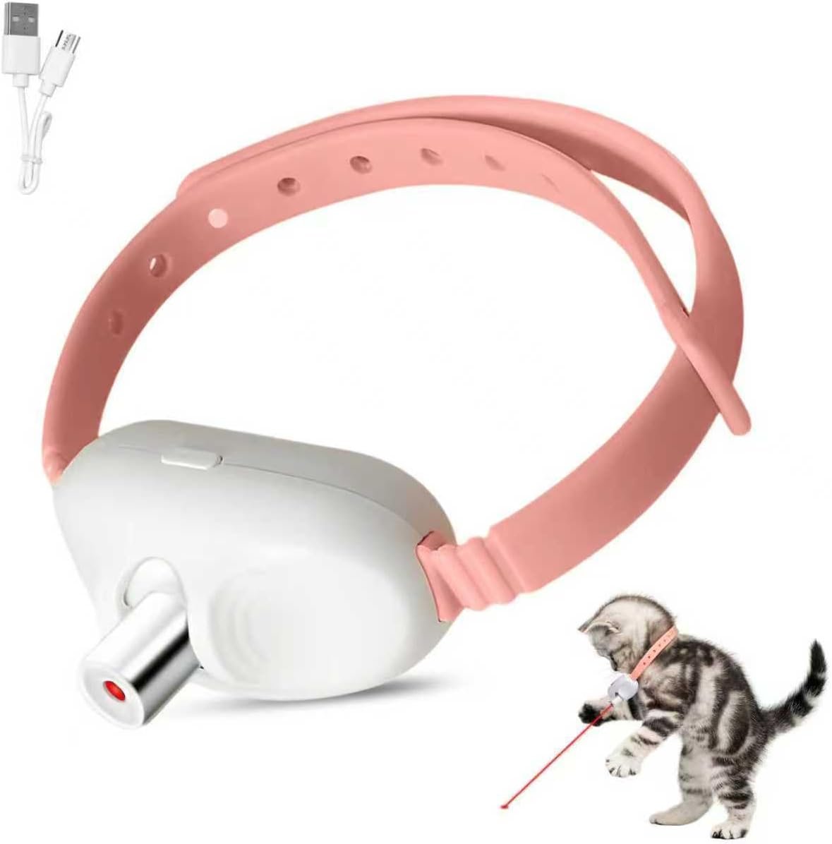 Automatic Laser Collar Cat Toy – Upgraded Laser Cat Toys, Flashing and Lasting modes, 8-12″ Bend Collar & 41°Adjust Angle free hands. Type-C USB Charge 1H and works 12H. Gifts for Ailurophile(Pink)