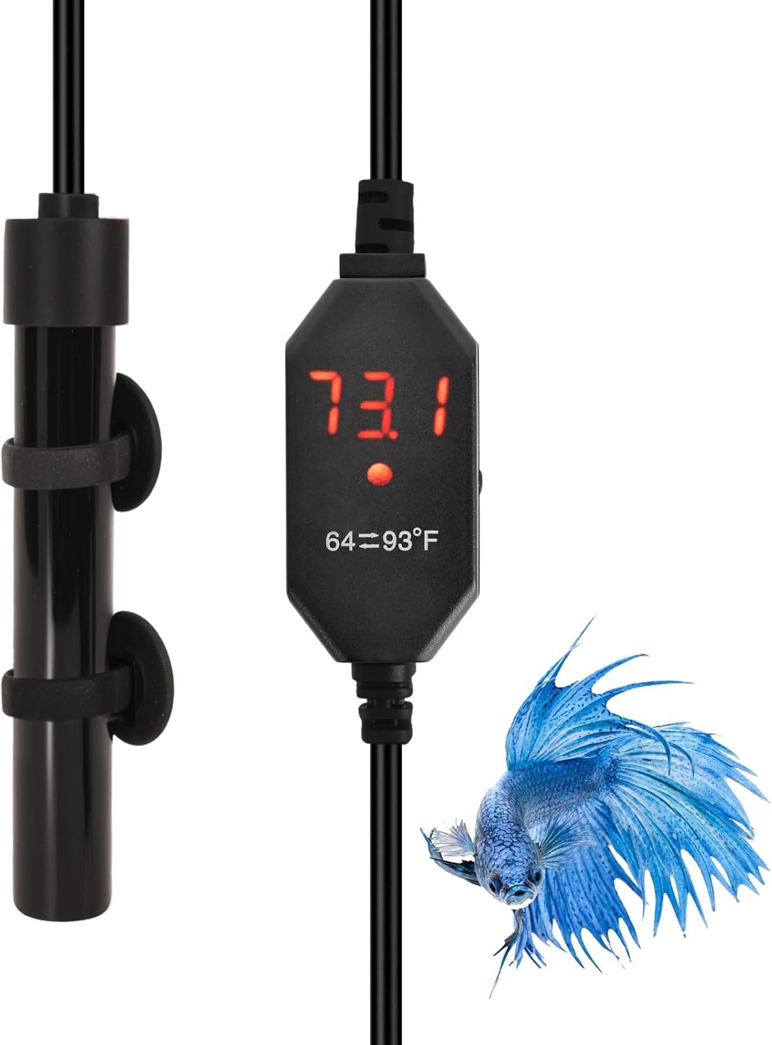 YOFOTHS Mini Aquarium Heater Alumina Ceramic, USB 10W Digital Display Thermostat, Compact Thumb-Size Fish Tank Heater with Temperature Control, Black, for 1 Gallon Betta Tanks (USB10W)