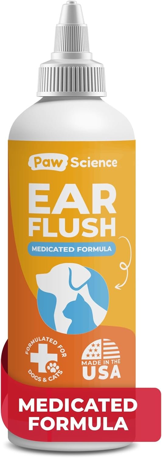 Paw Science Dog Ear Cleaner – Cat & Dog Ear Infection Treatment – Medicated Pet Ear Wash, Flush, and Cleaning Solution for Dogs and Cats – Remedy for Itchy Yeast Relief