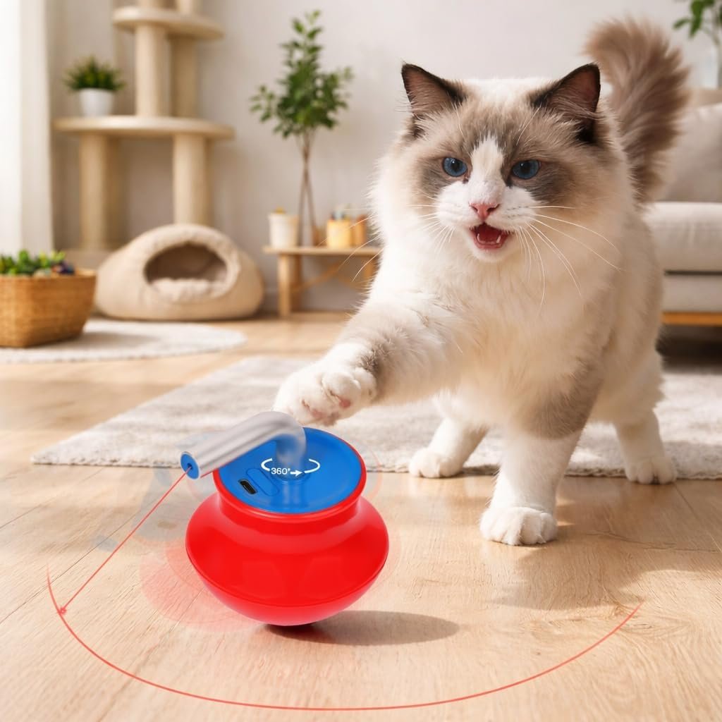Pet Prime Cat Laser Pointer Toy for Indoor Cats Automatic 360° Random Rotation Cat Laser Toy Rechargeable Interactive Cat Toy for Bored Indoor