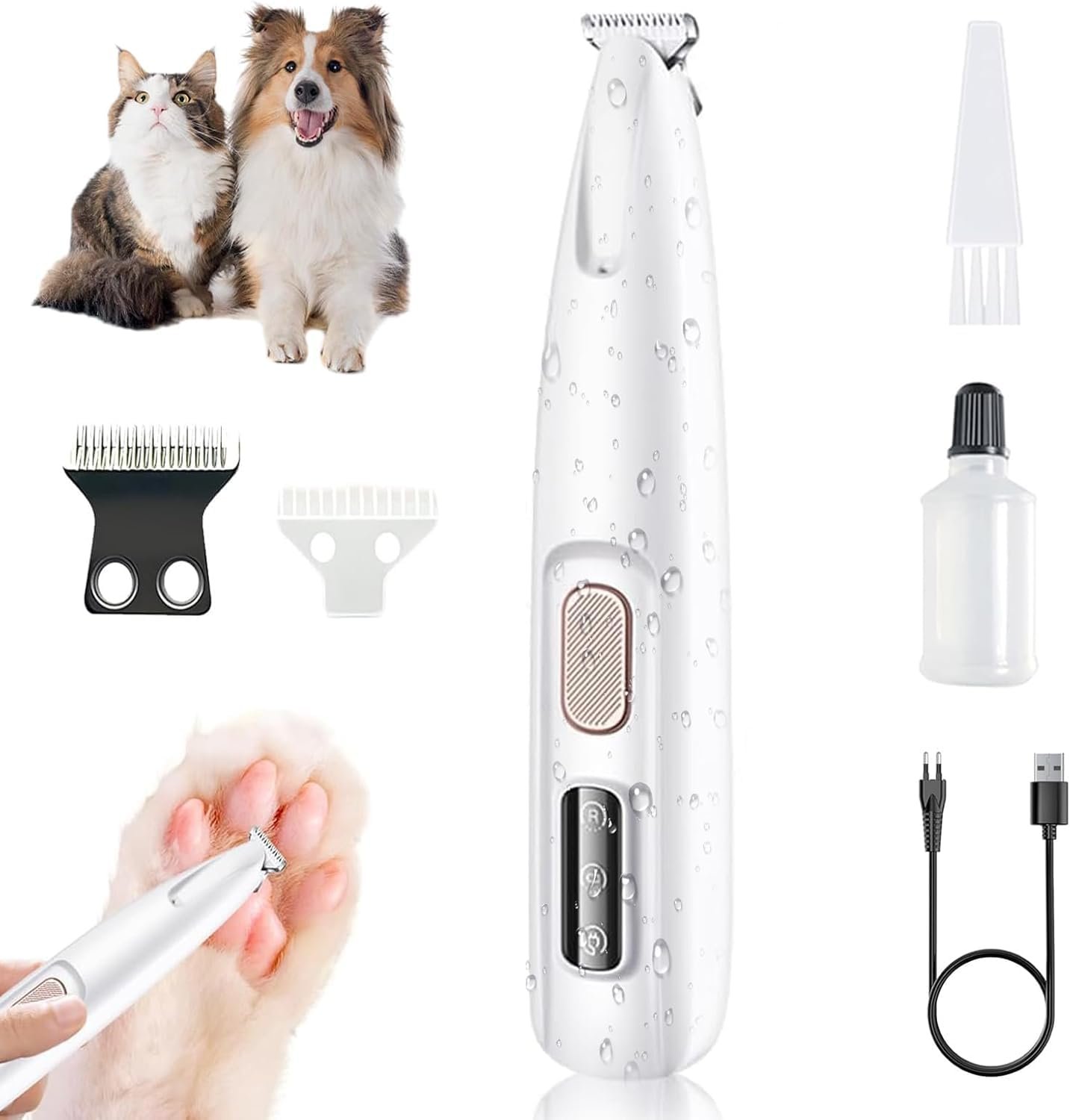 Furry Basics Pet Hair Trimmer,Dog Paw Trimmer with LED Light, Electic Paw Trimmer with Blade – Waterproof, Rechargeable, Low Noise Pet Hair Shaver for Dogs and Cats