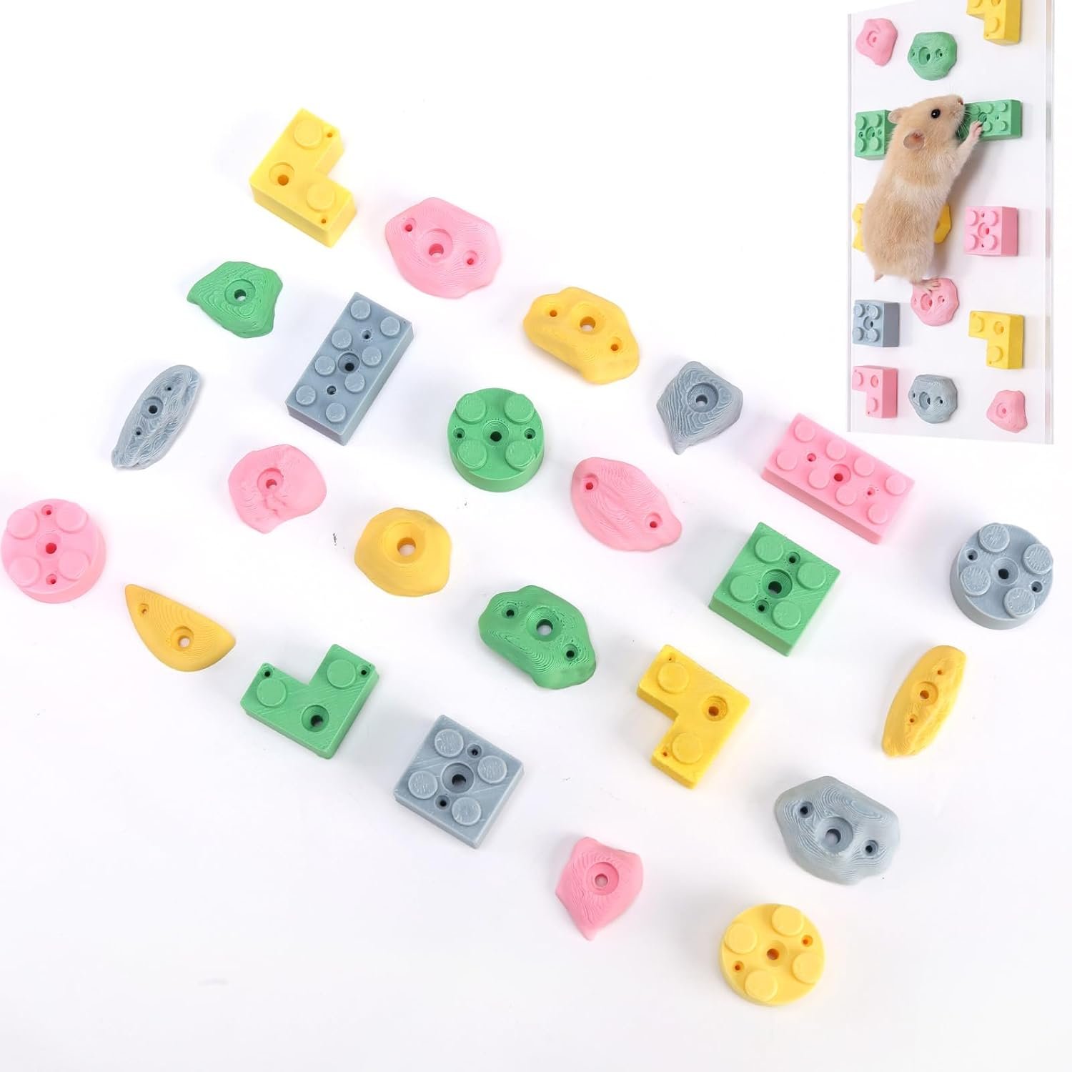 Hamster Climbing Wall Toys, DIY Colorful Rock with Traceless Adhesive, Small Animal Cage Accessories & Exercise Enrichment for Syrian, Dwarf Hamsters, Gerbils, Guinea Pigs (Random 12 pcs)