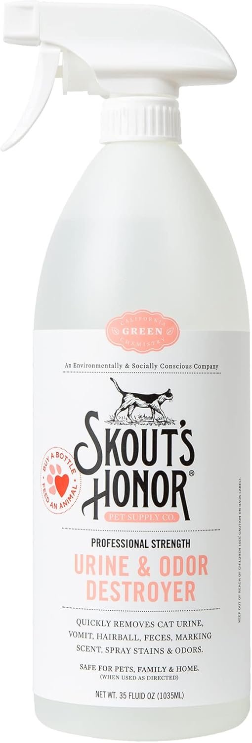 Skout’s Honor Cat Urine & Odor Destroyer – Professional Strength, Plant-Powered, Cruelty-Free Urine Eliminator for Carpets and Indoor Living Spaces, 35 oz.