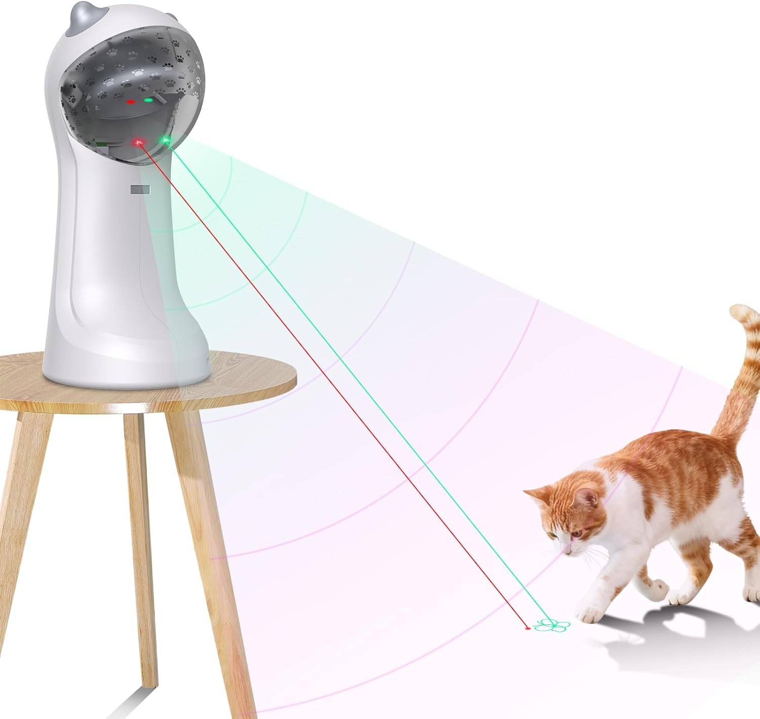 Waputne Motion-Activated Automatic Cat Toy, Unique Double Light Green&Red, 4 Speed Modes,Rechargeable Interactive Cat Toy for Indoor Cats（Red Dot+ Green Butterfly）