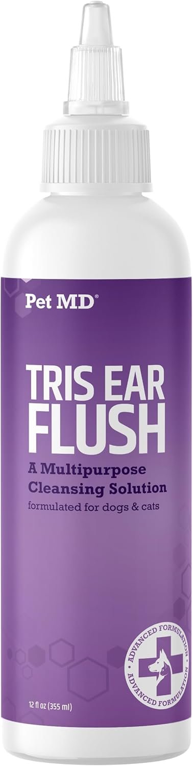 Pet MD Veterinary Tris Flush Cat & Dog Ear Cleaner – Dog Ear Flush – 12 oz