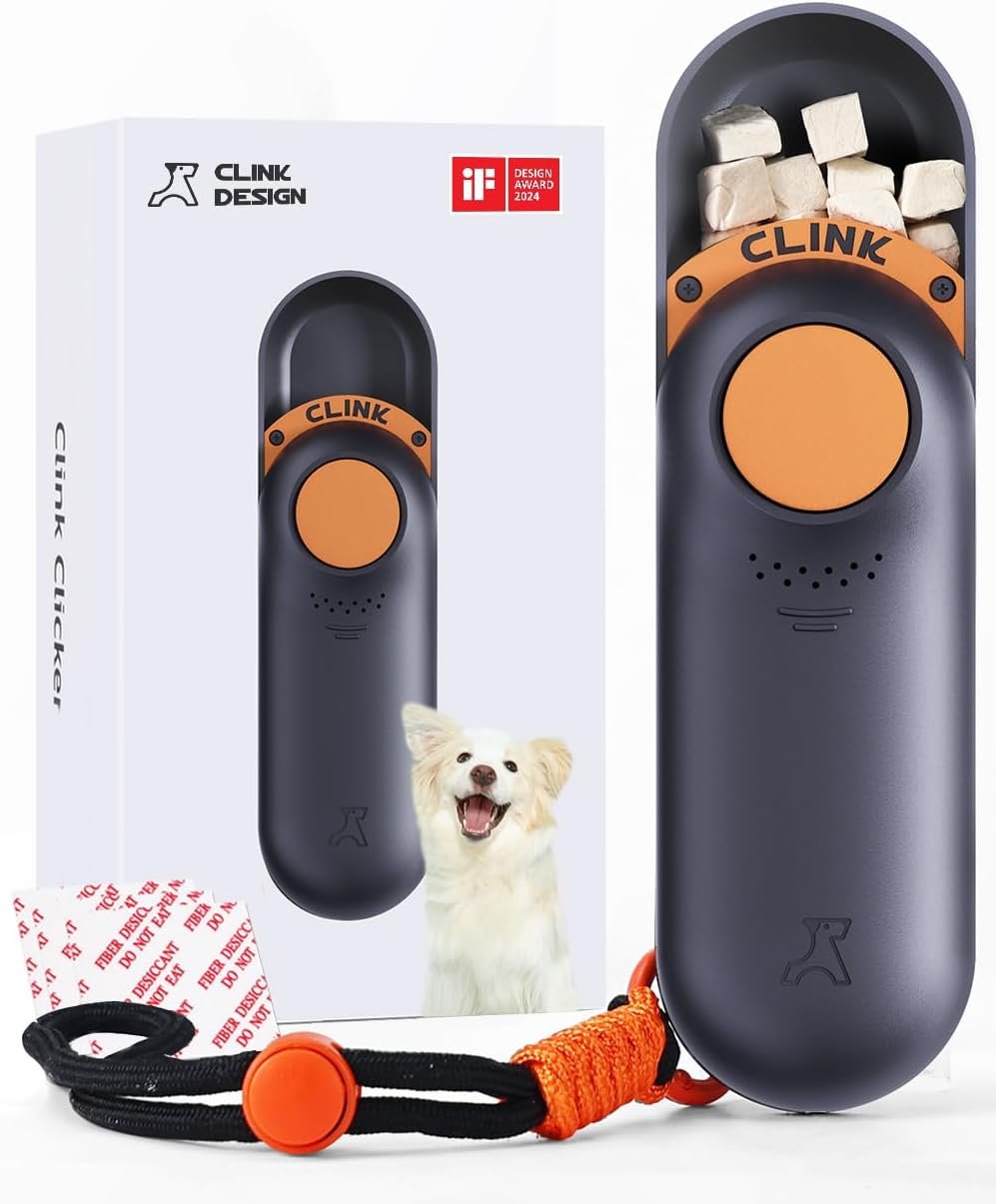 Clink Design Dog Training Clicker and Clicker Dog Trainer with Built in Treat Storage, Compact Dog Clicker for Puppy Training or Cat Clicker, 2.36 oz, Black