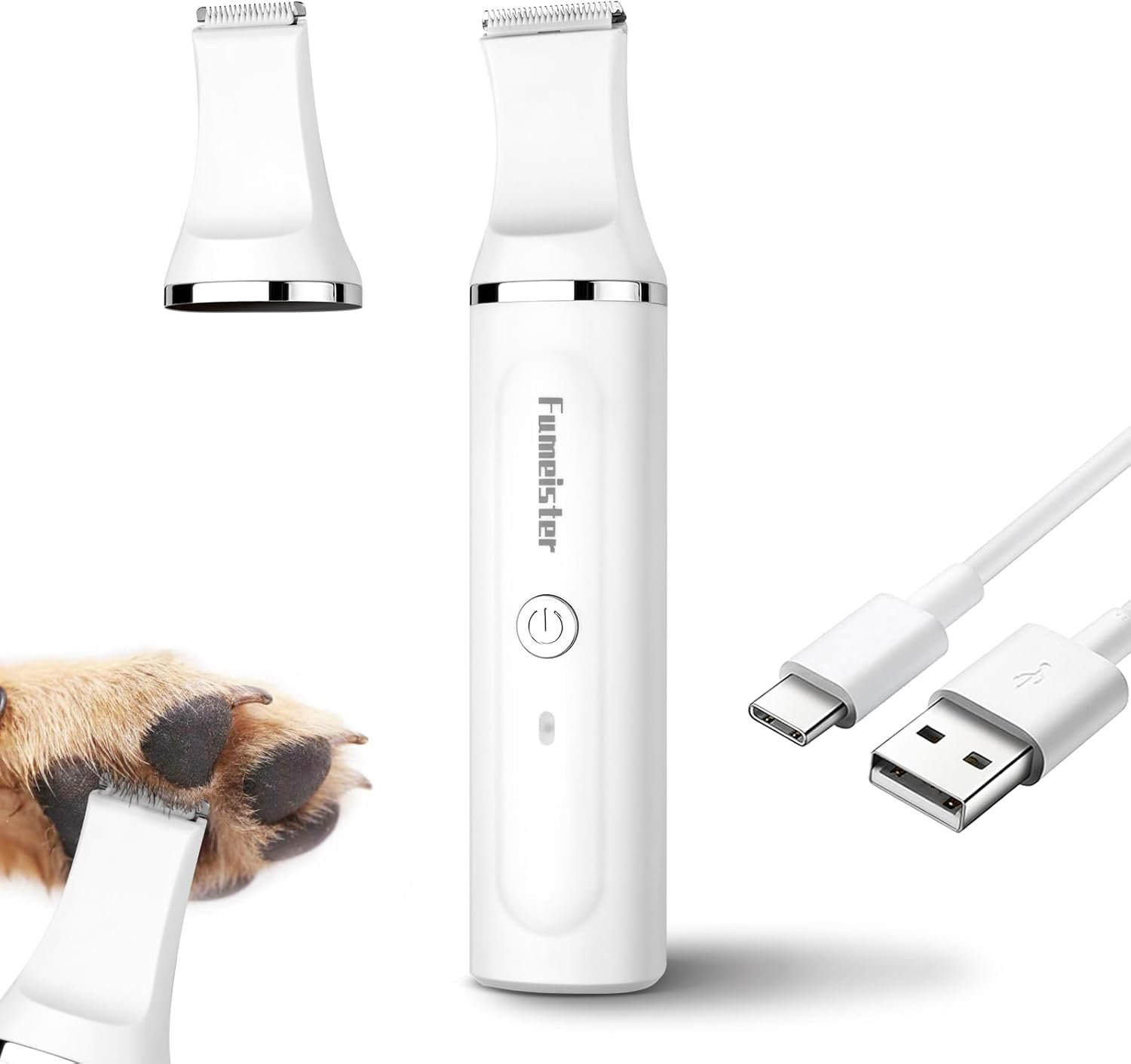 Dog Clippers for Grooming, Cordless Waterproof Dog Hair Trimmer with Type-C Charging, Low Noise for Trimming Cats & Dogs’ Specific Areas Around Paws, Eyes & More (White)