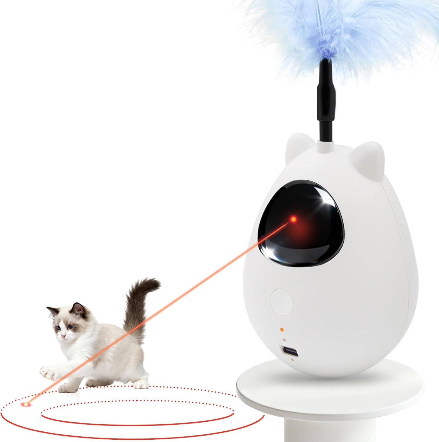 Cat Toy, Cat Toys for Indoor Cats, Cat Laser with 3 Speed Modes and 3 Adjustable Rotation Ranges, Feather Interactive Wobble Toy for Bored Indoor Adult Cats and Kittens