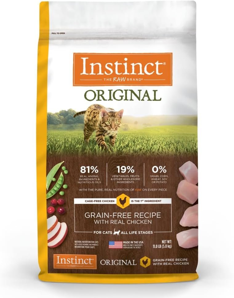 Instinct Original Dry Cat Food, Raw Coated Kibble, High Protein, Grain Free Recipe – Real Chicken, 11 lb. Bag