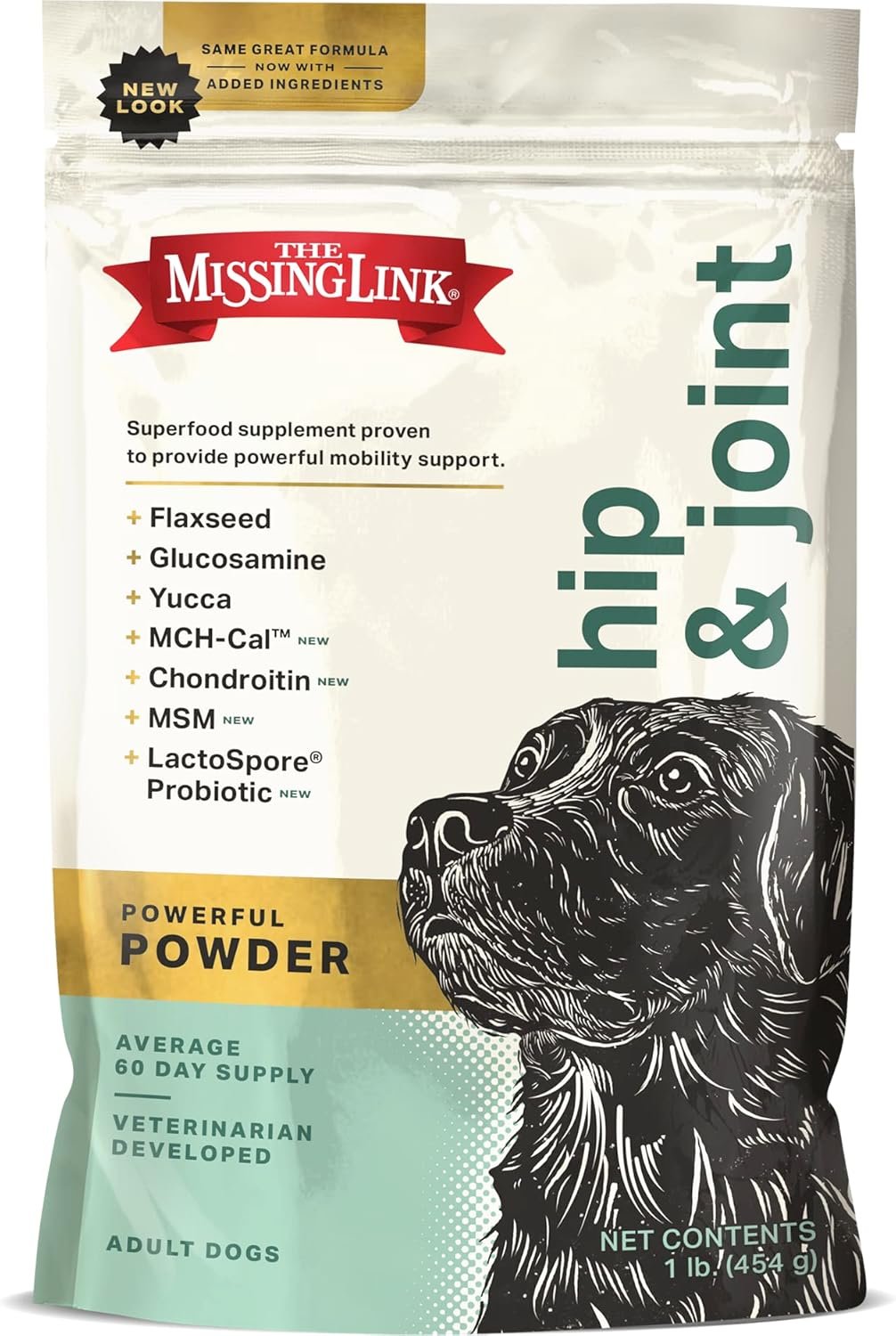 The Missing Link Hip & Joint + Probiotics Supplement 1lb Bag – Superfood Powder for Dog Cartilage & Bone Health, Joint Mobility & Flexibility