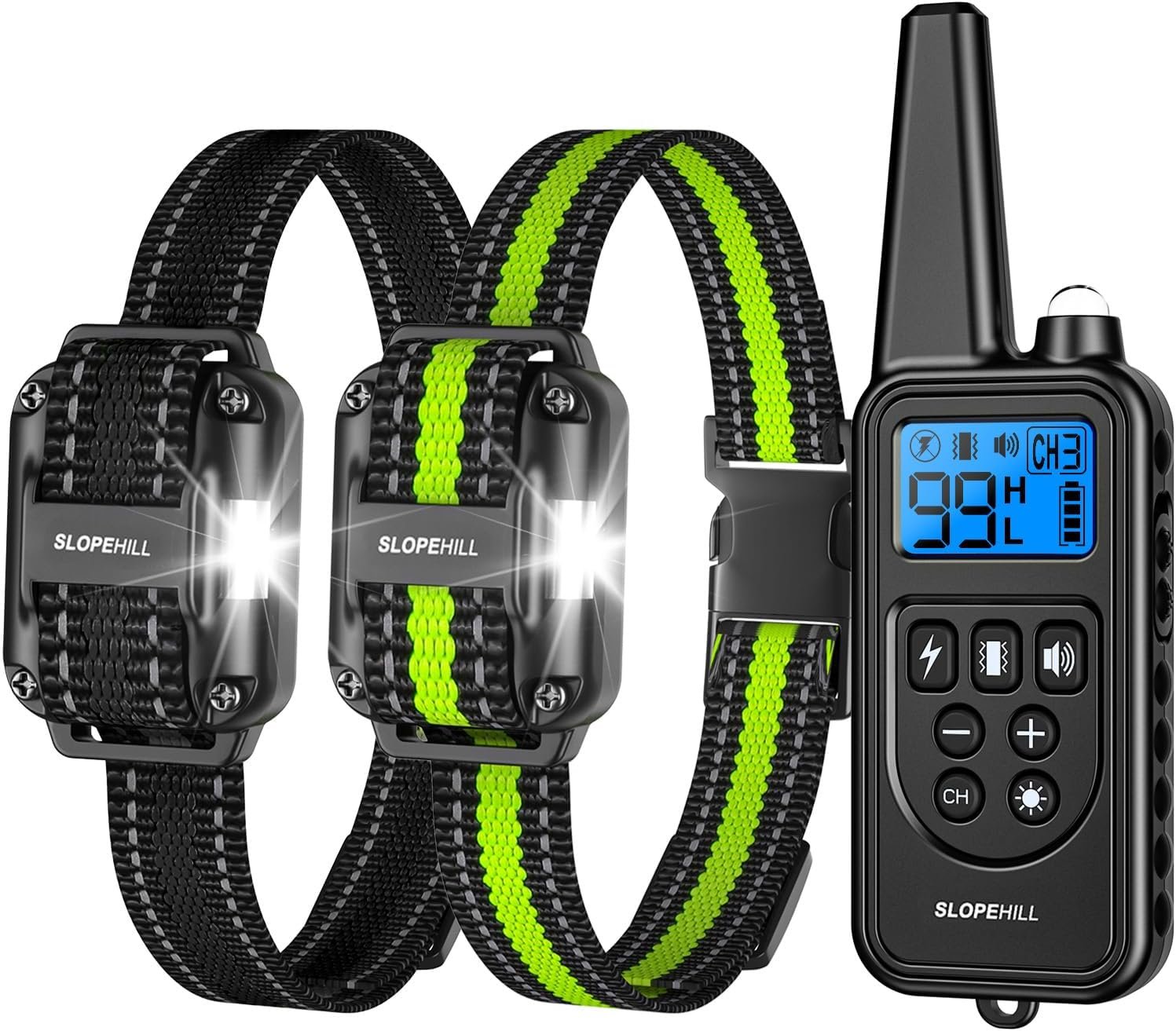 SLOPEHILL Dog Training Collar with Remote, 4200FT Electronic Dog Shock Collar with Beep, Vibration, Shock,Flash Light and No Shock Mode, Waterproof E-Collar for Small Medium Large Dogs (Black Green)