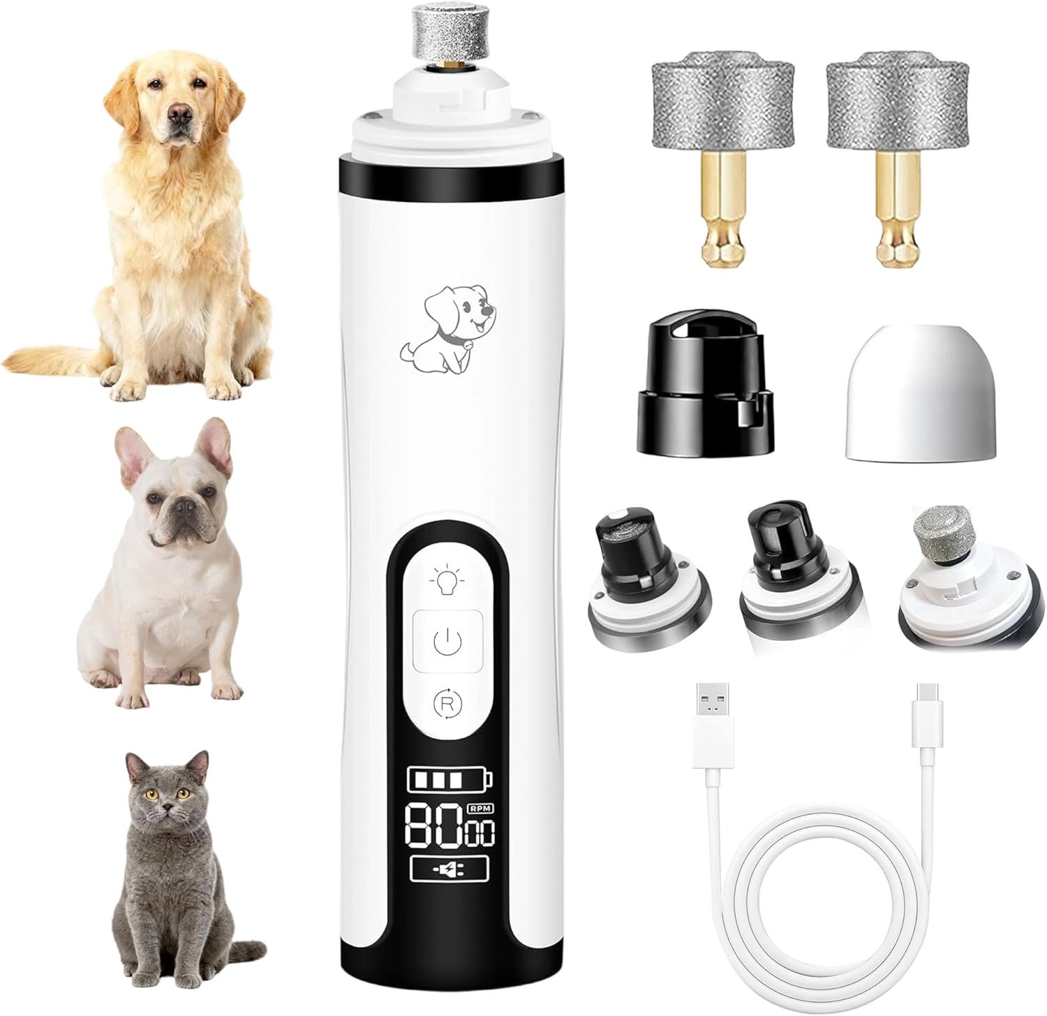 2026 Upgrade Silent Groom Pro Nail Grinder,Silent Groom Pro for Dogs,with LED Light & 3 Speeds,2000mAh Battery,Quick USB Charge (White)