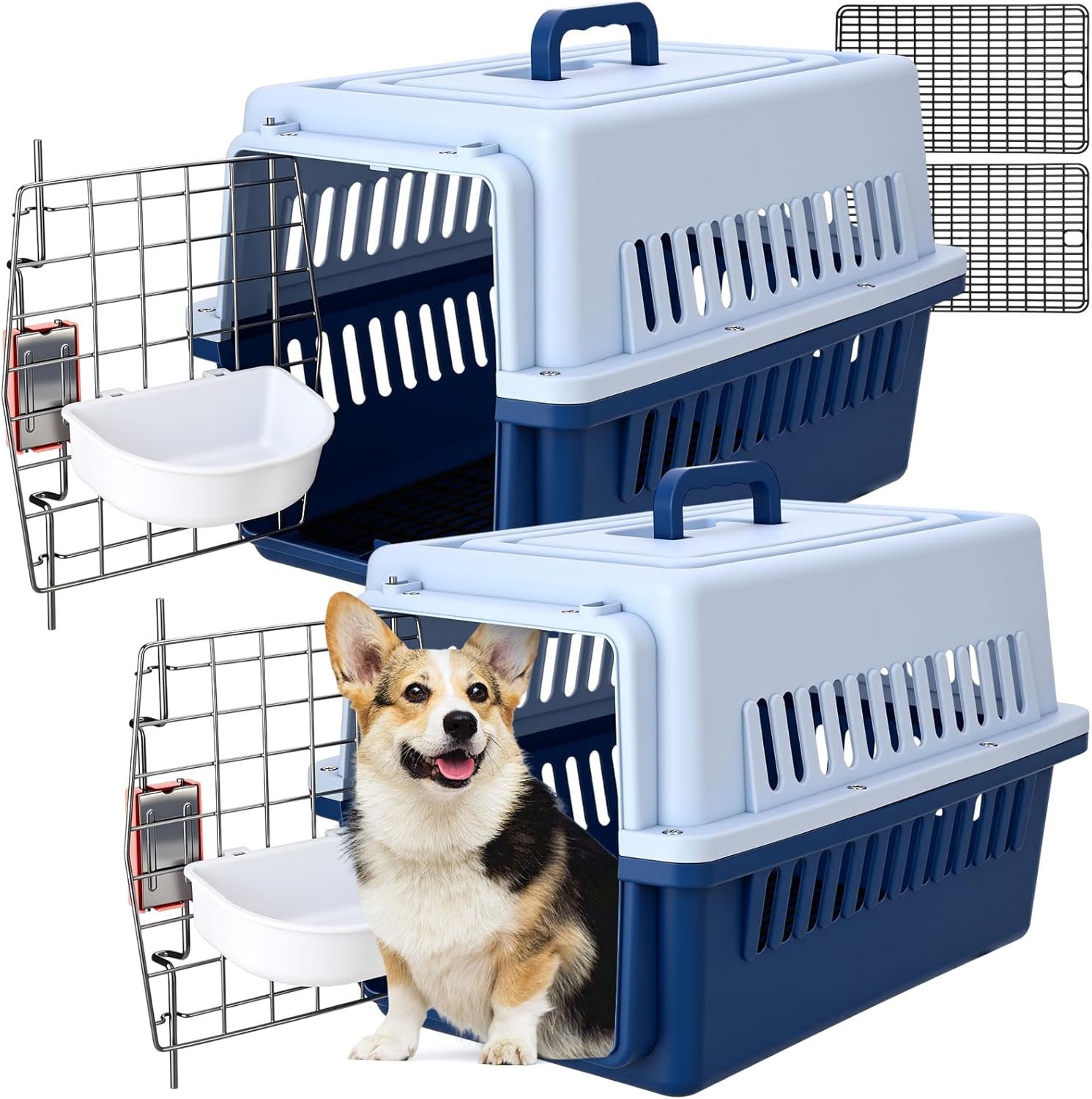 2 Sets 19″ Travel Pet Carrier for Small Dogs and Cats Hard-Sided Plastic Dog Crate Cat Kennel with Wire Door, Ventilation and Security Lock Portable Pet Carrier for Car Airline Travel, Up to 13lbs