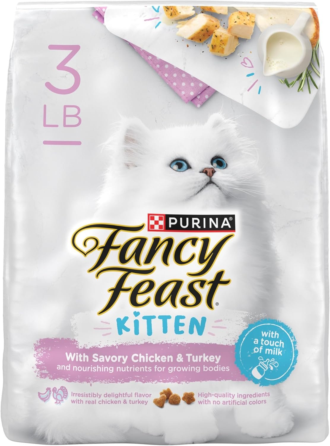 Purina Fancy Feast Kitten With Savory Chicken and Turkey Kitten Dry Food – 3 lb. Bag
