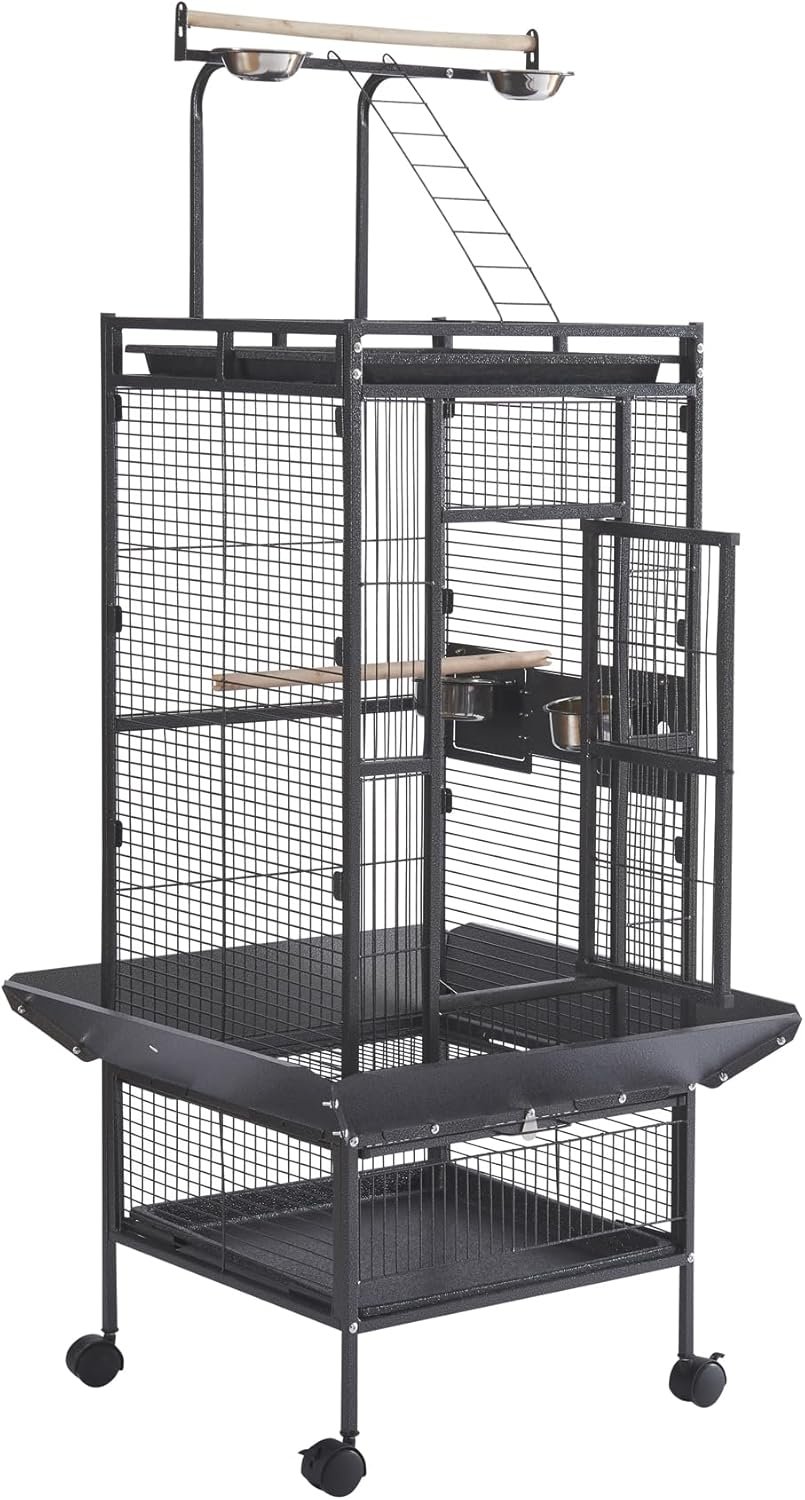 61 Inch Wrought Iron Large Bird Flight Cage with Rolling Stand for Budgie Parakeet Conure 18″ L x 18″ W x 61″ H