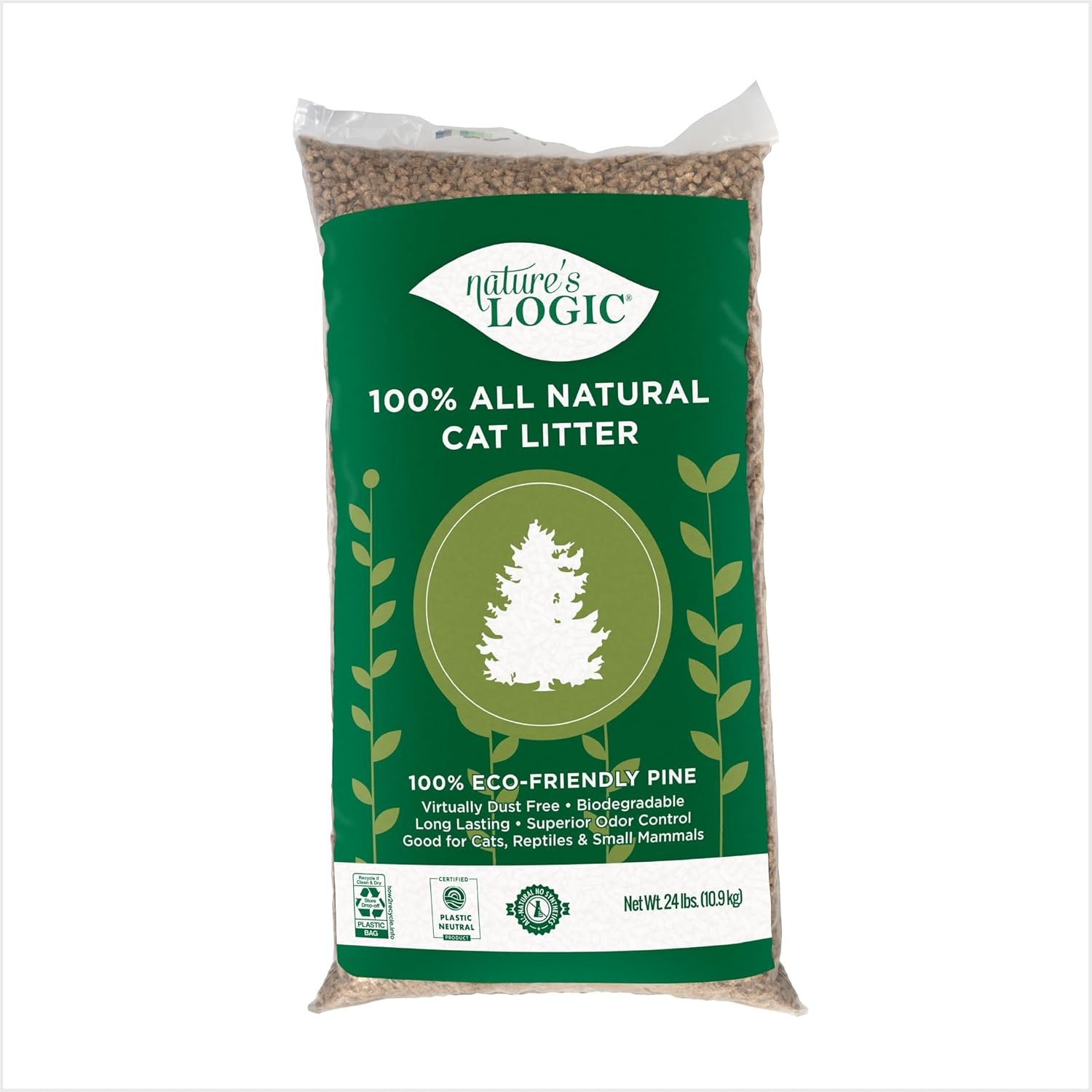 Nature’s Logic 100% Natural Pine Pellet Cat Litter – 100% Ponderosa Pine, Dust-Free, Unscented, Biodegradable – Safe for Cats, Kittens, Reptiles & Small Pets – Highly Absorbent – 24 lb Bag