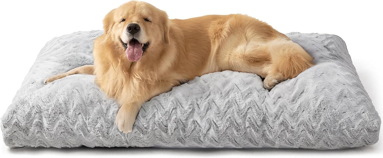 EHEYCIGA Washable Large Dog Bed for Crate 35×23 Inch, Reversible Kennel Pad for Dogs Weight Up to 45 lbs, Plush and Comfy Pet Sleeping Mat, Grey