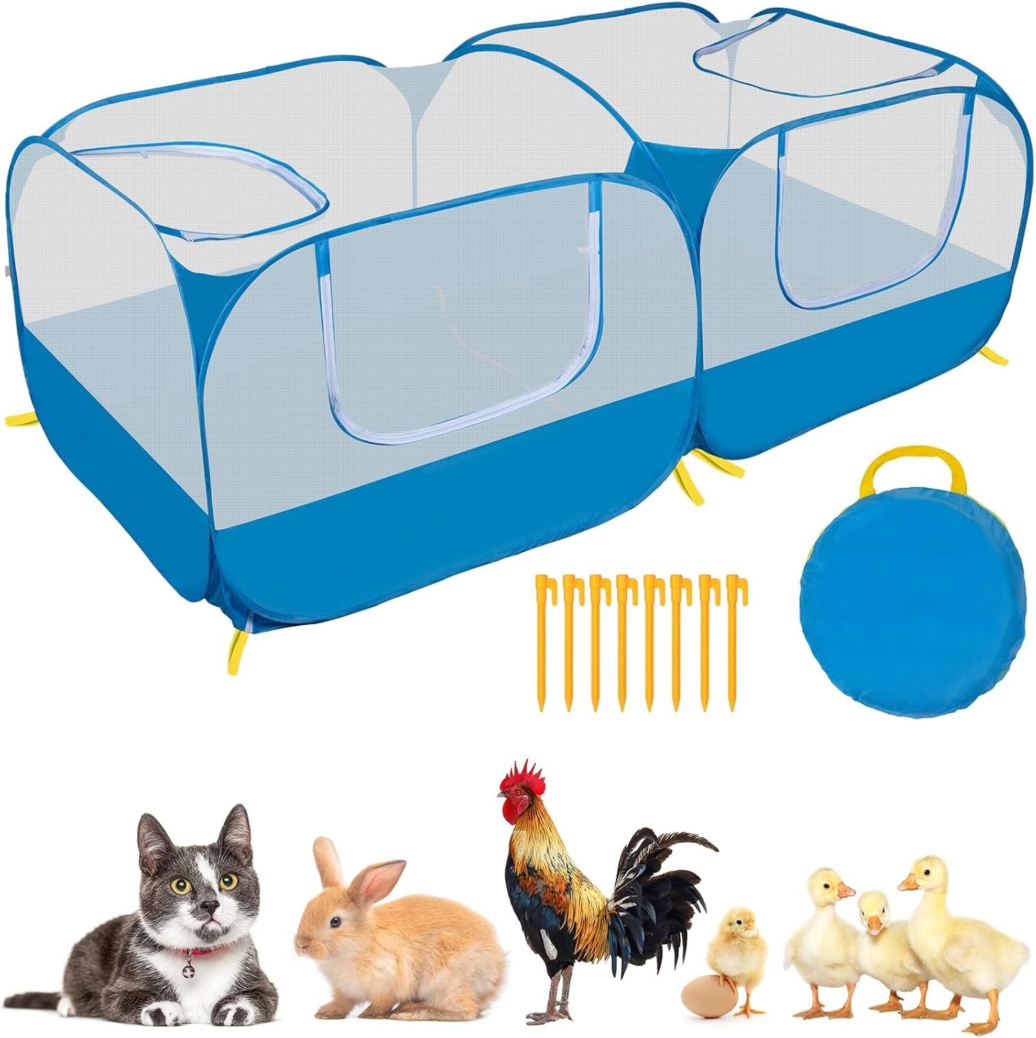 73″ Large Small Animal Playpen with Detachable Bottom, Portable Chicken Coop Run and Chick Brooder, Pop Up Pet Enclosure Tent for Guinea Pigs, Bunnies, Puppies, Cats, Indoor/Outdoor Exercise Pen
