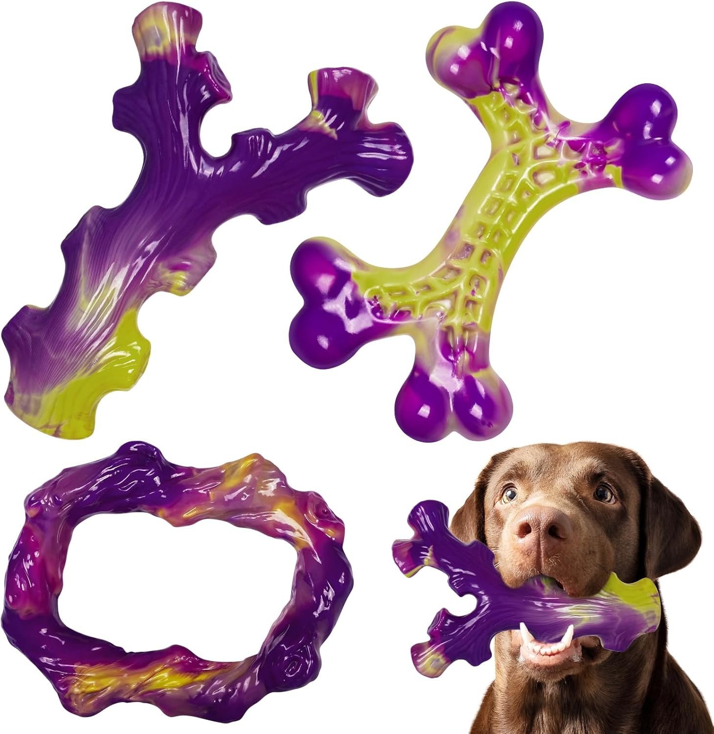 Frienhund Tough Dog Toys for Aggressive Chewers 3 Pack, Indestructible Dog Toys for Large Dogs, Dog Chew Toys, Aggressive Chew Toys to Keep Them Busy, Dog Bones for 15-100lbs Medium/Large Breeds