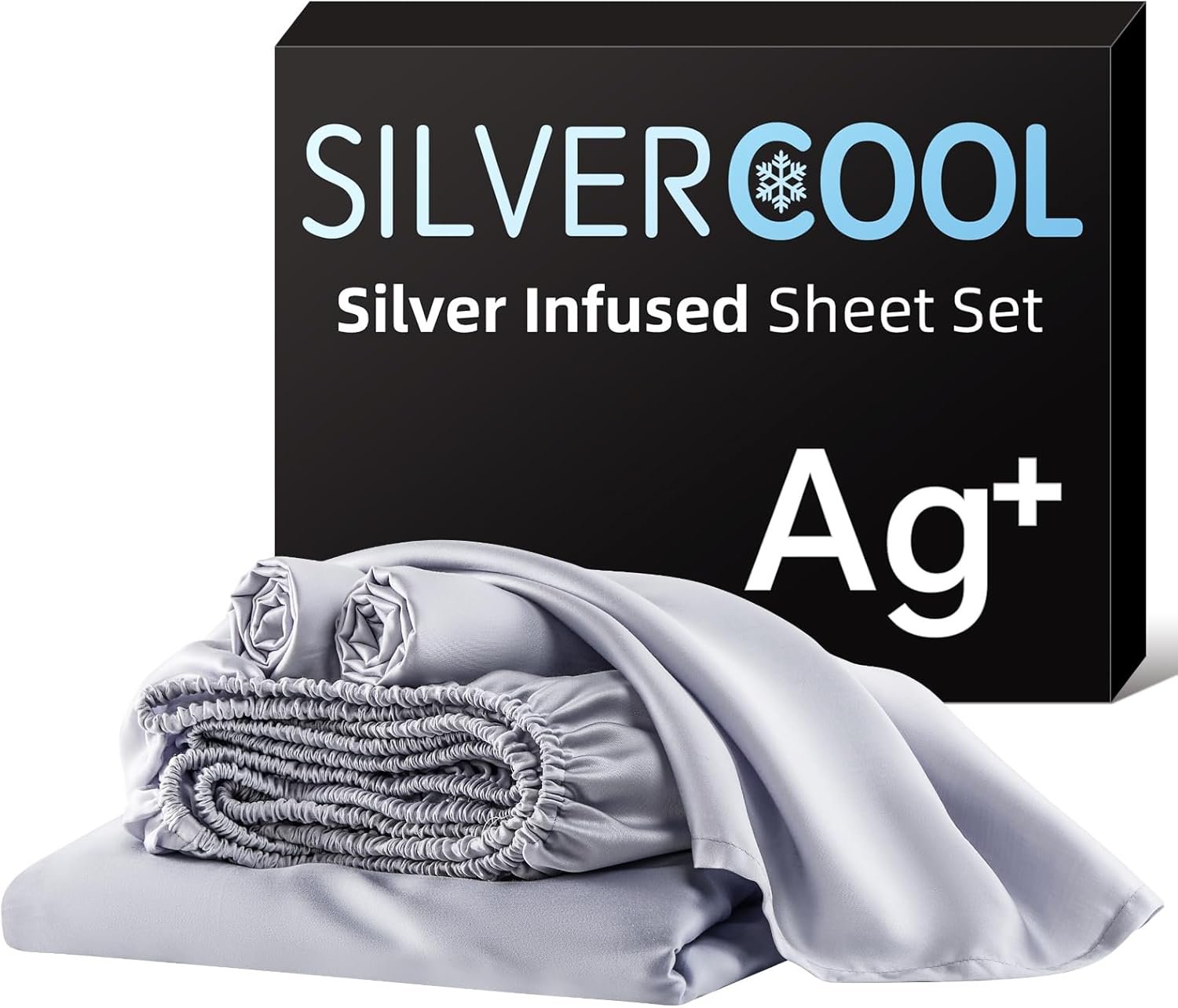 Bamboo Viscose & Silk Blended Silver Infused Queen Bed Sheets, 10% Silver for Permanent Self-Purifying & Clear Skin & Acne-Prone, Cooling Sheets Bedding for Hot Sleepers, Natural Odor Control Sheets