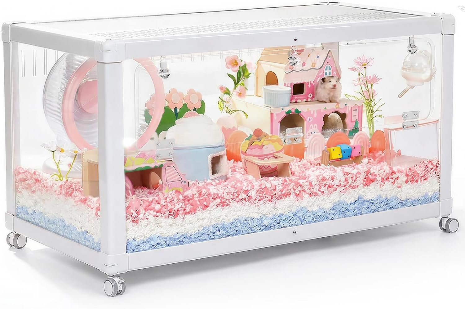 Mini&moe Hamster Cage – Large Rat Cage 39.4 Inch Chew Proof Small Animal Habitat with Removable Wheels, Acrylic Guinea Pig Cages for Dwarf Syrian Hamster, Gerbil, Mouse, Chinchilla, Reptile
