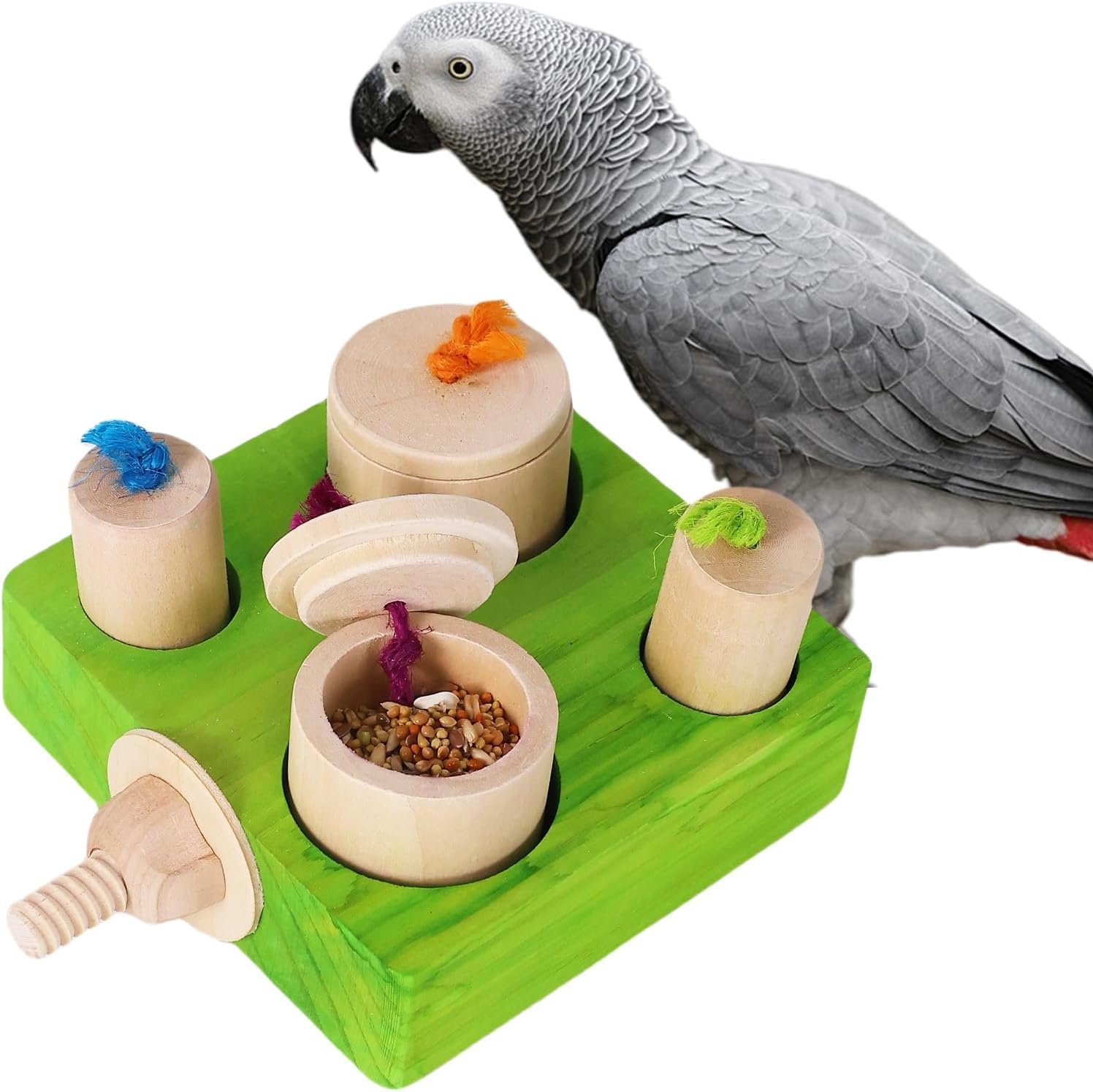 Birdie Puzzle Feeder – Interactive Foraging Toy for Parrots, Parakeets, Cockatiels, Conures | Mental Enrichment & Stimulation Game to Prevent Boredom (Green)