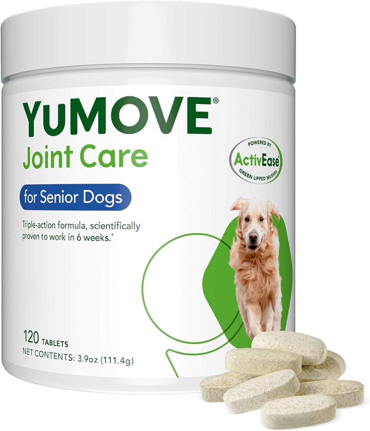 Yumove Hip & Joint Supplement for Dogs – with Glucosamine Chondroitin, Omega 3, Hyaluronic Acid, Green Lipped Mussel & Fish Oil for Dogs – Senior Dog Joint Supplement (120ct Chewable Tablets)
