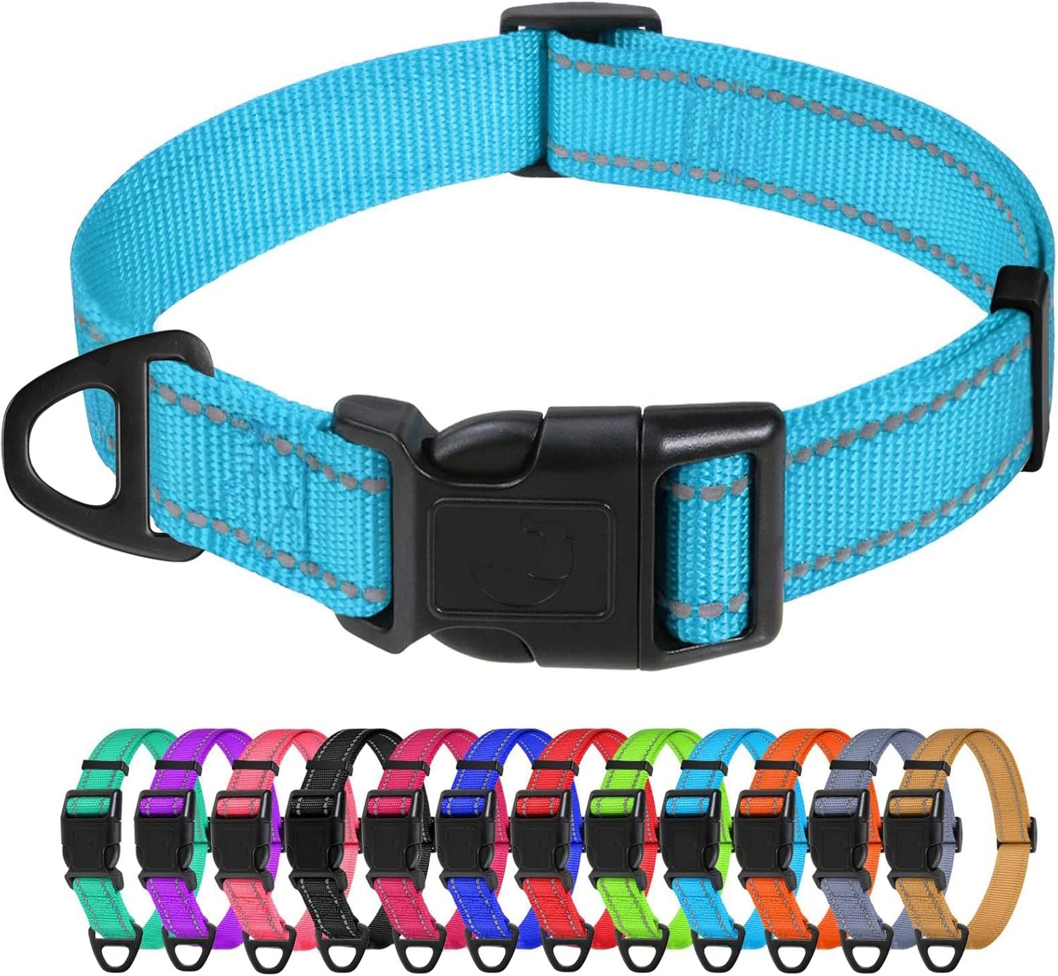 TagME Samll Dog Collars, Adjustable Reflective Nylon Pet Collar with Quick Release Buckle for Small Dogs, Sky Blue, 3/4″ Width
