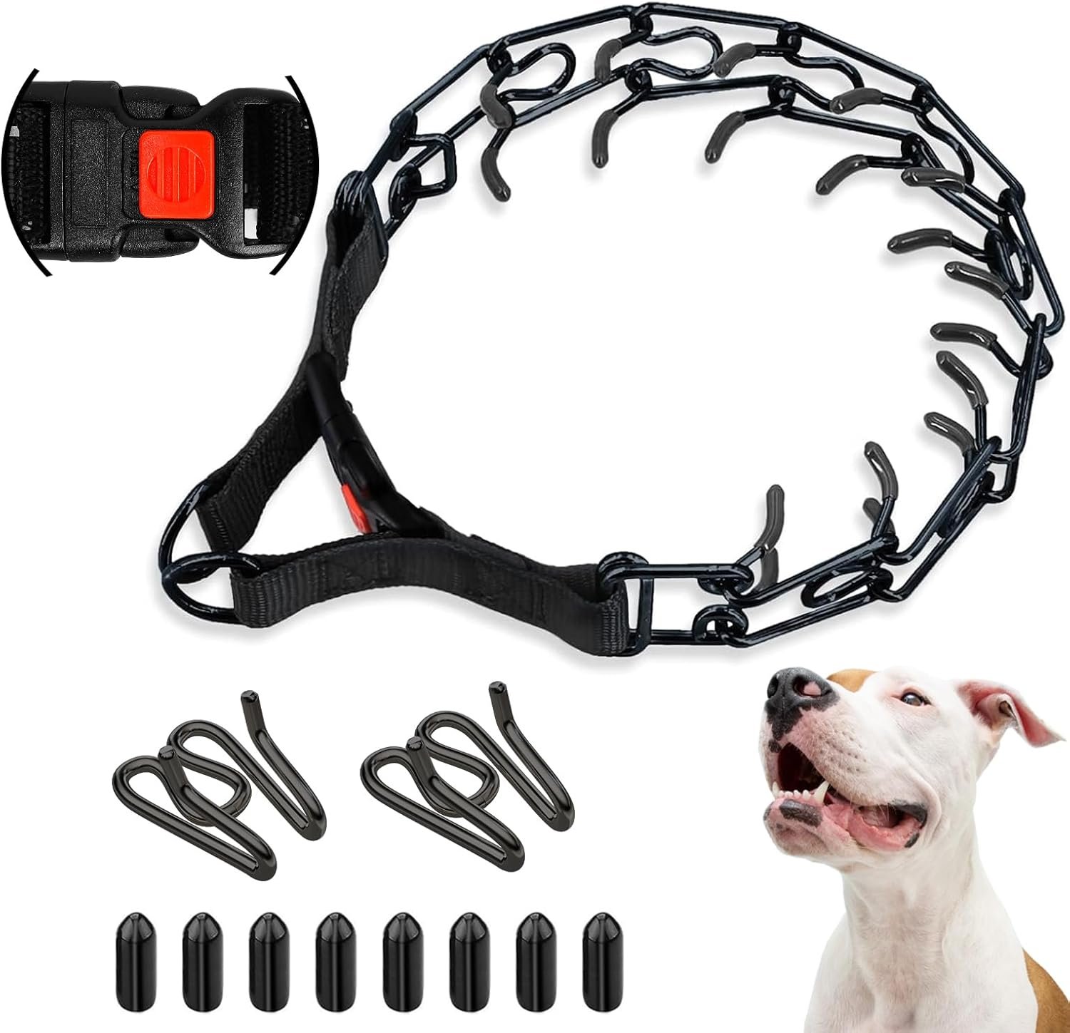 Supet No Pull Dog Training Collar, Adjustable Dog Training Collar with Buckle for Small Medium Large Dogs(Packed with One Extra Links) (S (Neck: 14″-16” Weight: Around 35 lbs), Black)