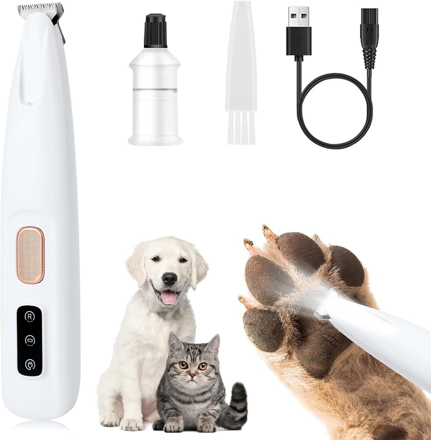 Iaolose Paw Trimmer, Upgrade Multifunctional Pet Hair Clippers Waterproof Rechargeable Pet Shaver with LED Light, Pet Paw Trimmer for Paws Eyes Ears Face Rump (1PC), White