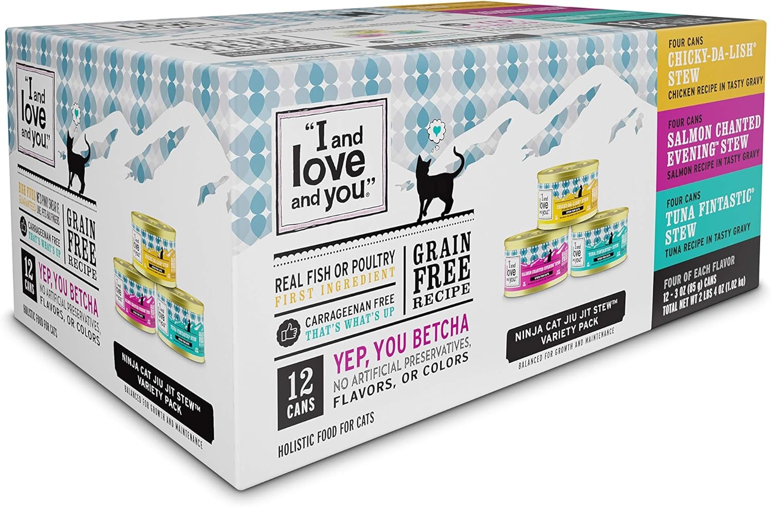I and love and you Wet Cat Food – Ninja Cat Jiu Jit Stew Variety Pack – Chicken, Salmon, Tuna, Grain Free, Filler Free, 3oz Pack of 12 Cans
