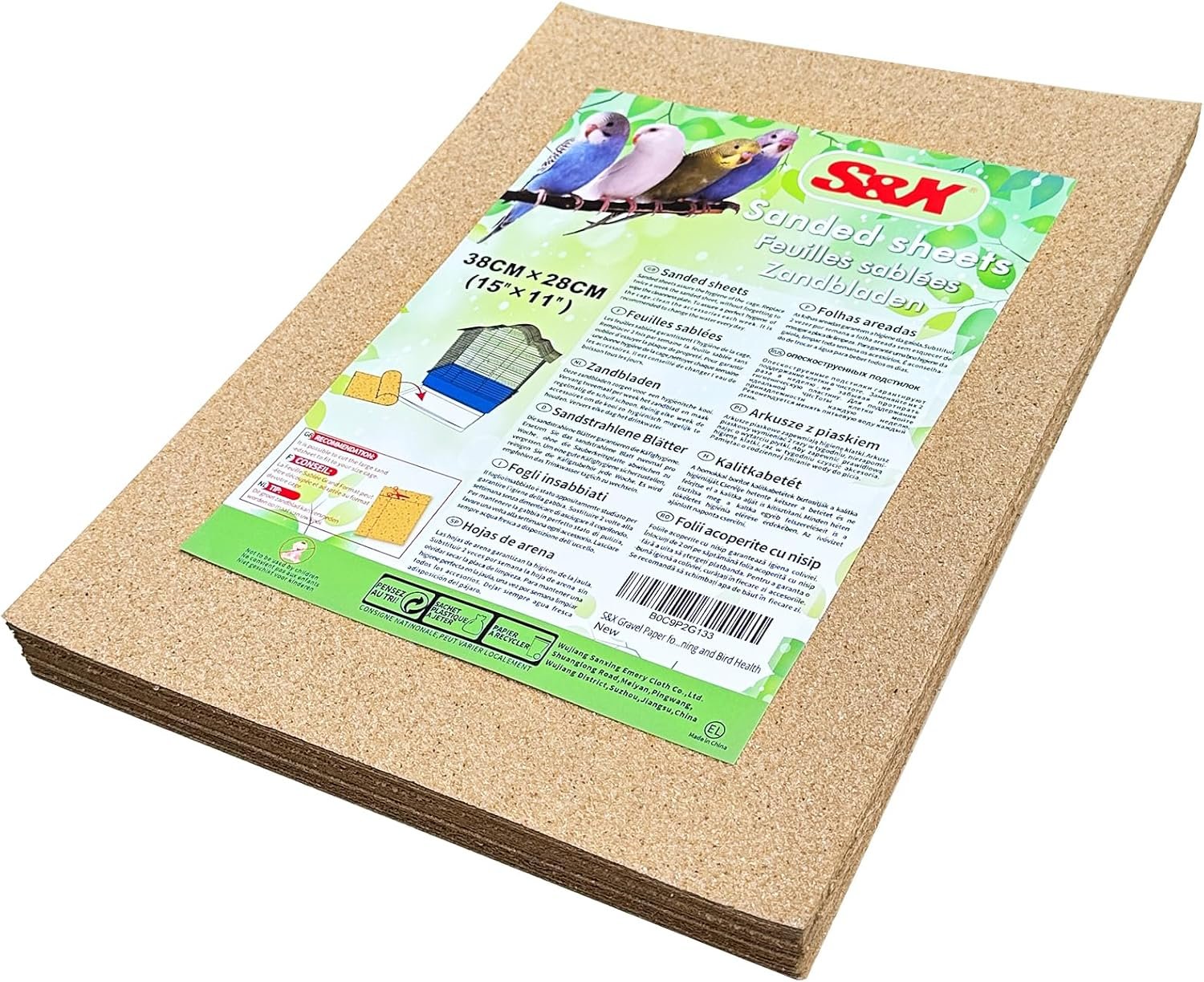 S&X Bird Cage Liner 30-Pack 15” x 11” Gravel Paper for Bird Cage | Sand Sheets for Easier Cleaning and Bird Health