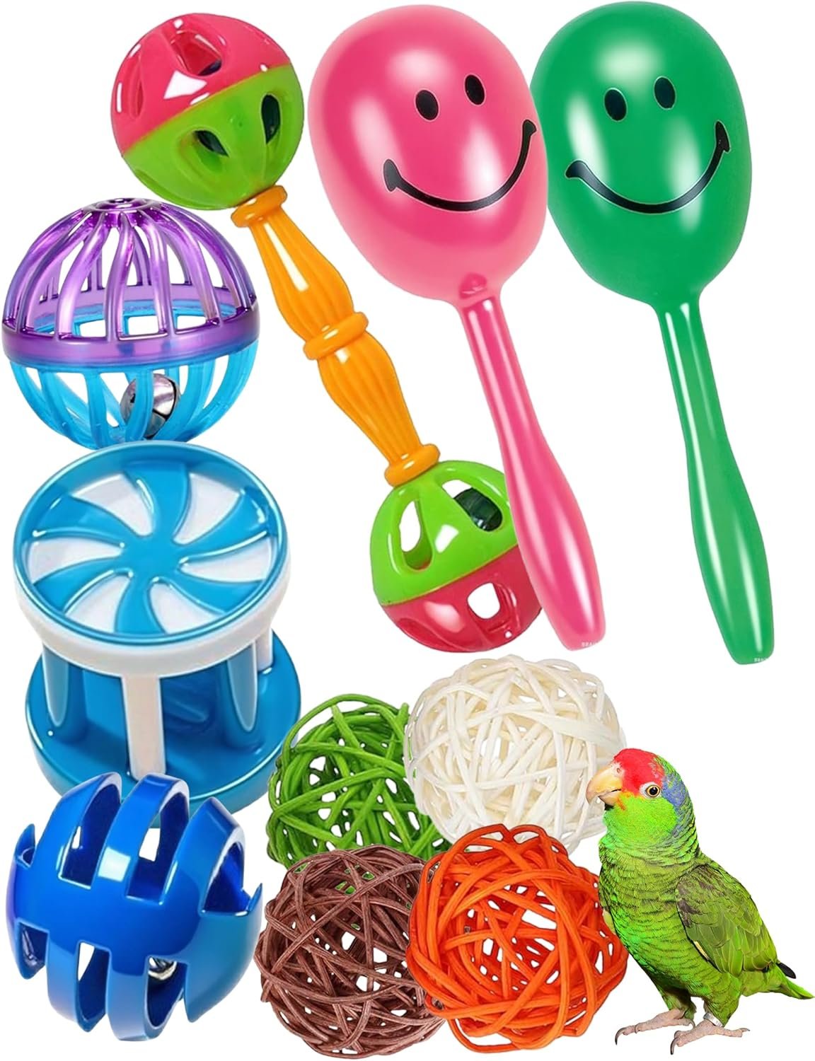 10-Pack Bird Toys – Colorful Fun for Conures, Budgies, Parakeets & Small Birds (1.5” – 5.5”)