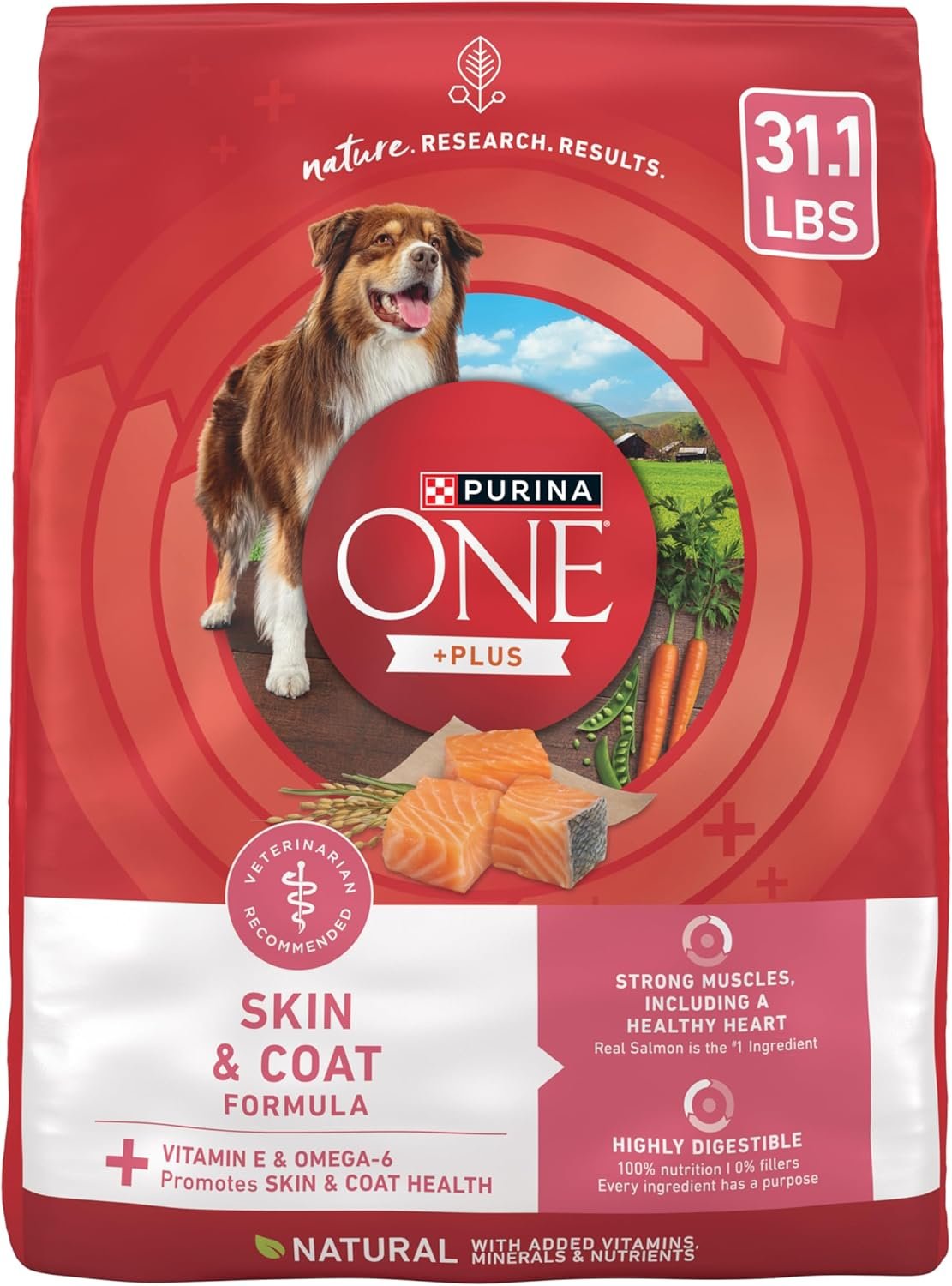 Purina ONE Natural, Sensitive Stomach Dry Dog Food, +Plus Skin & Coat Formula – 31.1 lb. Bag