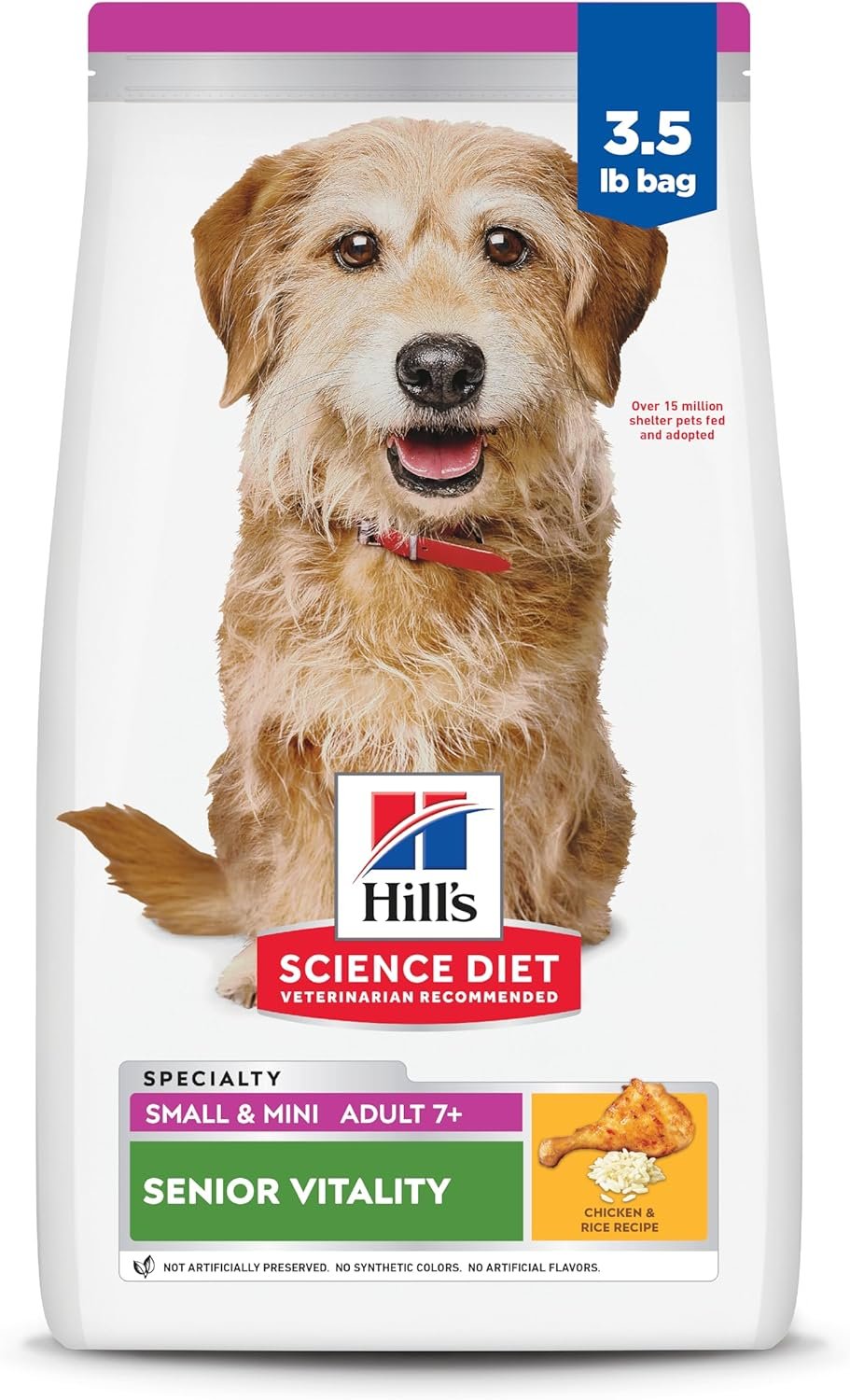 Hill’s Science Diet Adult 7+ Senior Vitality Small & Mini Dry Dog Food, Chicken & Rice, 3.5 lb. Bag