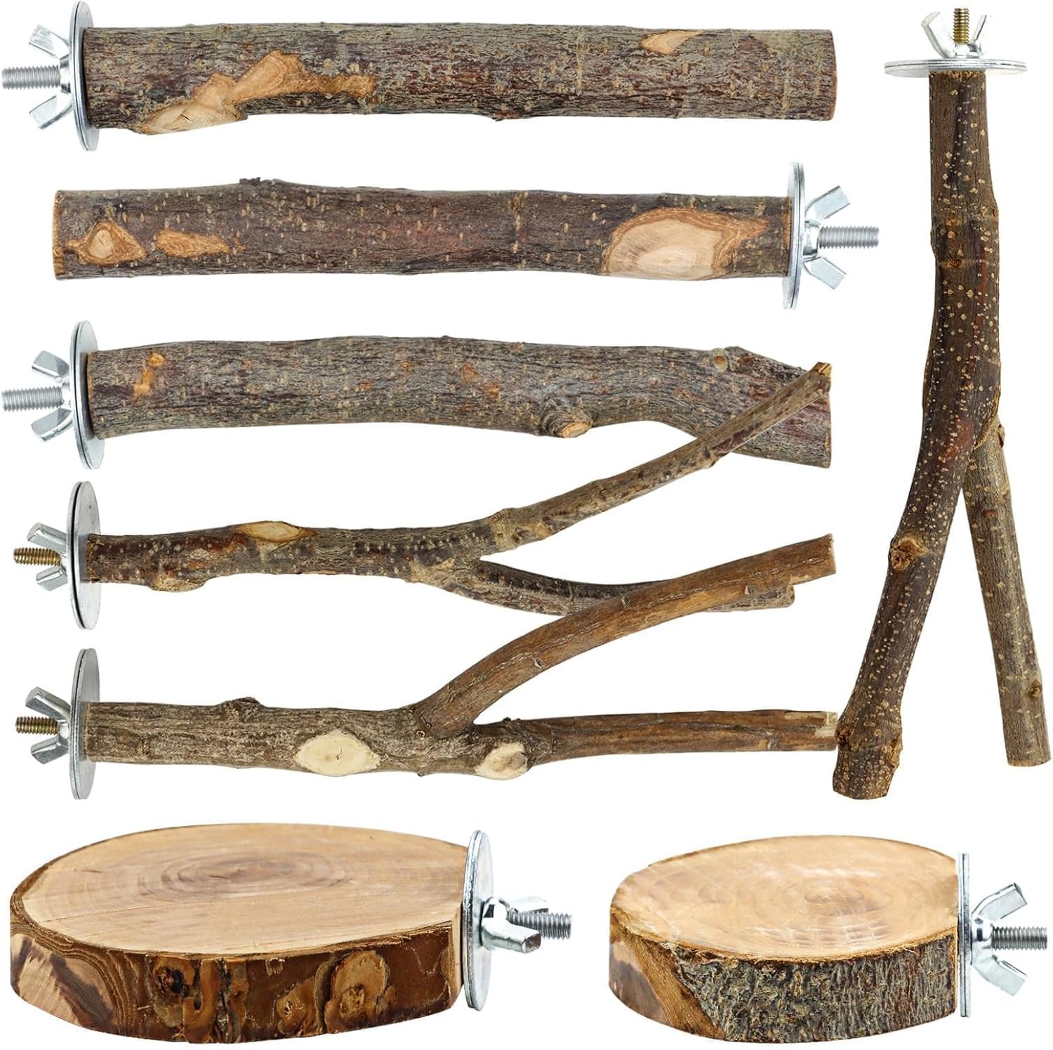 8 PCS Bird Perch Set for Cage – Natural Apple Wood Platforms & Hardwood Branches for Parakeets, Budgies, Cockatiels – Small Bird Habitat Gym, Climbing Stand & Safe Chew Toys
