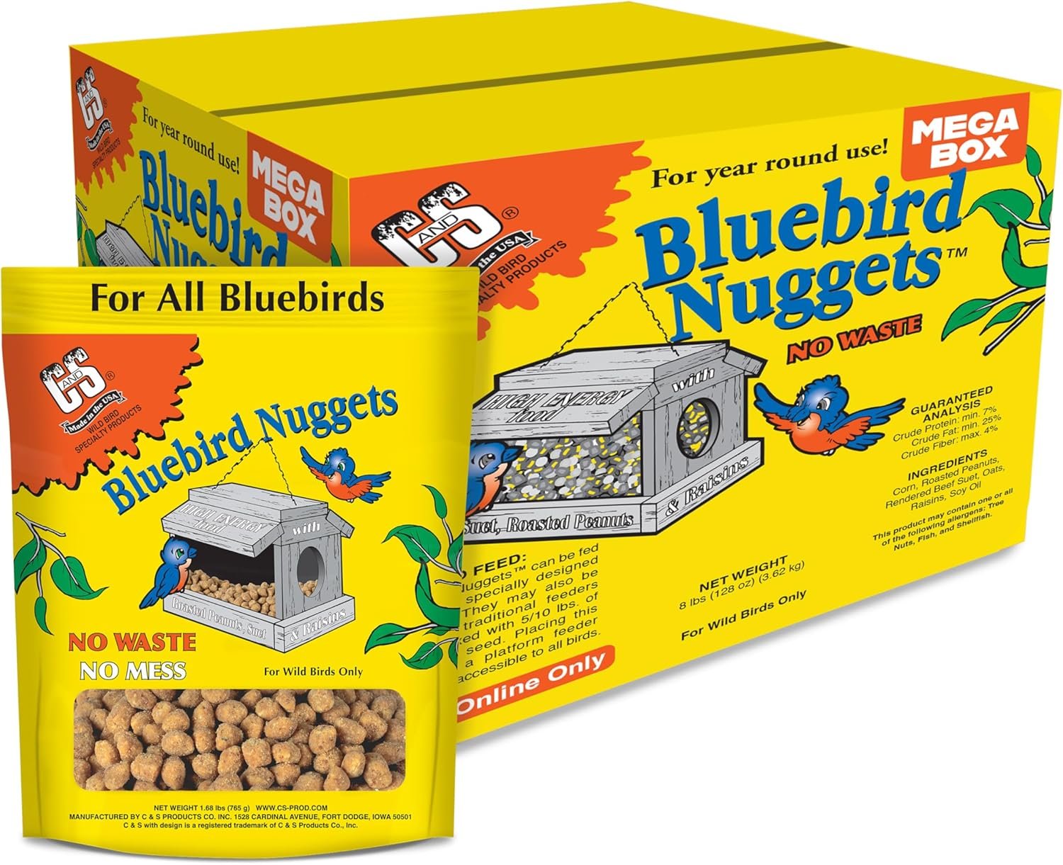C&S Wild Bird Bluebird Suet Nuggets Mega Box, 8 Pounds