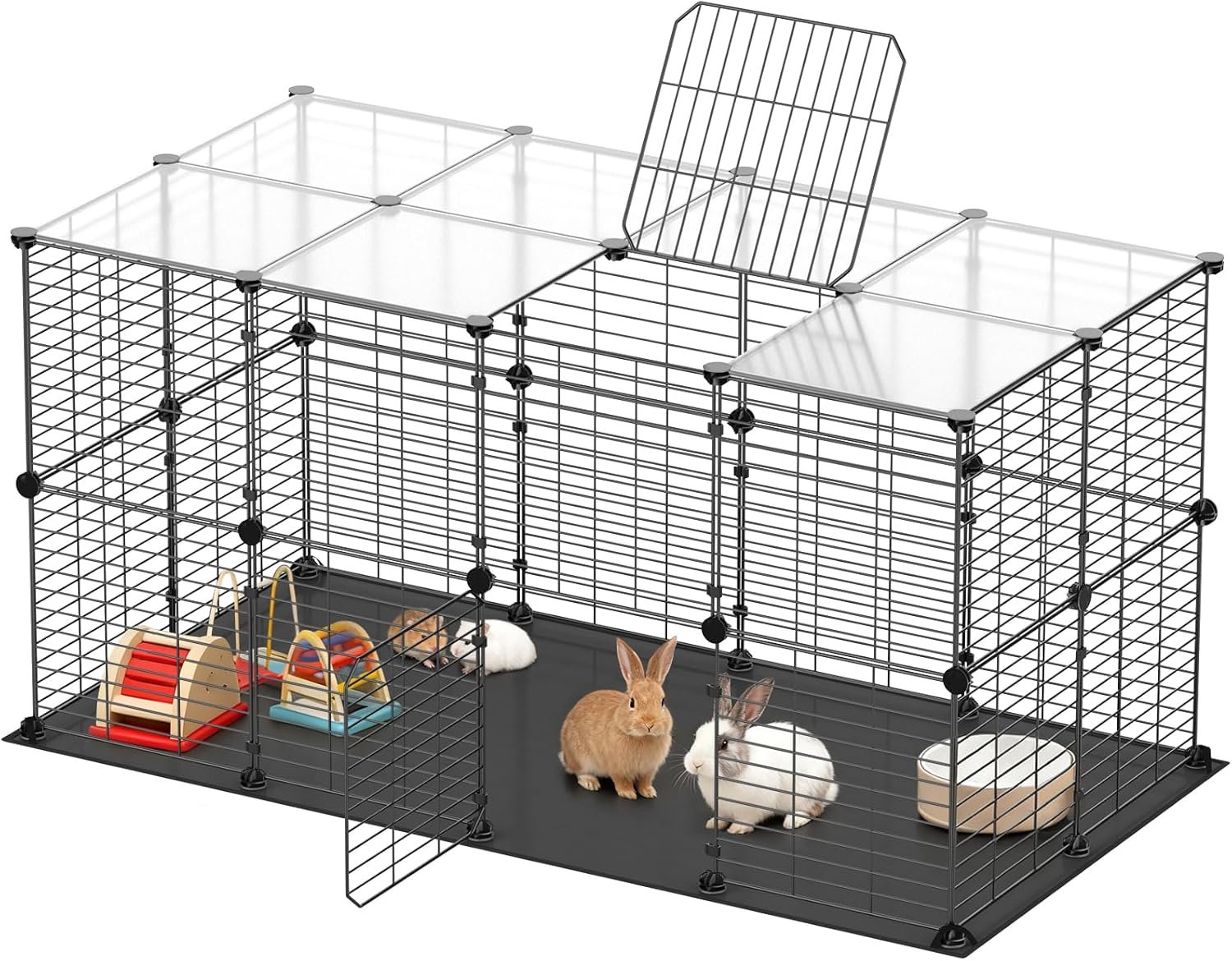 XiaZ Guinea Pig Cages,32 Panels Small Animal Playpen with Waterproof PVC Mat and Top 47.2″ x 23.6″ x 23.6″,Rabbit/Bunny Cage, Pet/Puppy Play Pen, Indoor Outdoor Portable Metal Fence