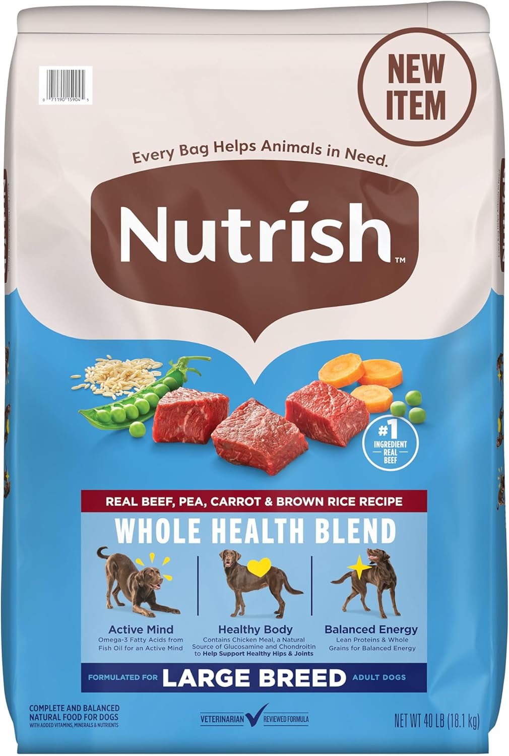 Nutrish Large Breed Real Beef, Pea, Carrot & Brown Rice Recipe Whole Health Blend Dry Dog Food, 40 lb. Bag (Rachael Ray)