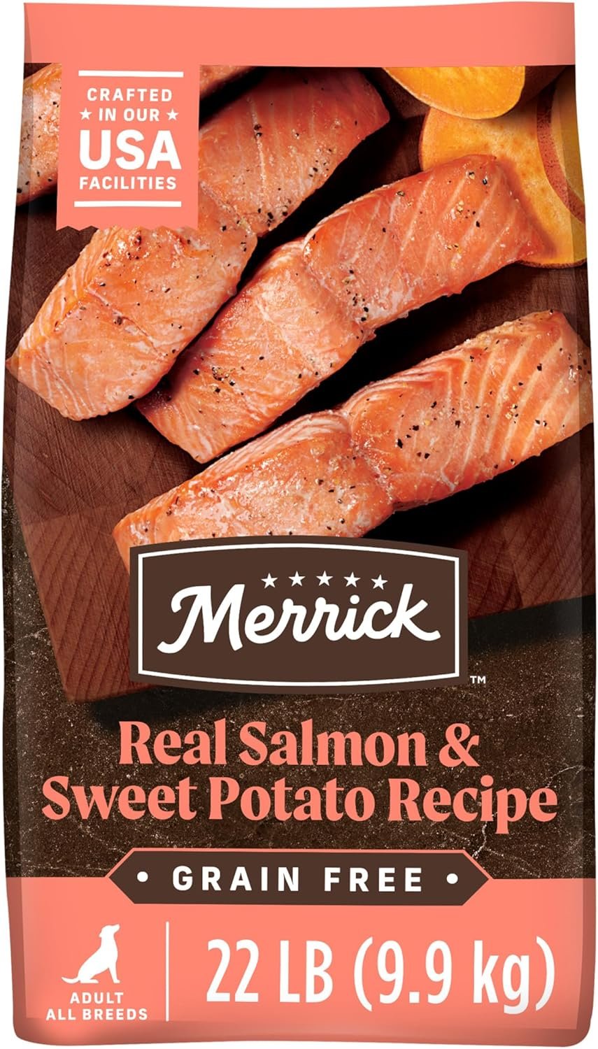 Merrick Premium Grain Free Dry Adult Dog Food, Wholesome And Natural Kibble With Real Salmon And Sweet Potato – 22.0 lb. Bag