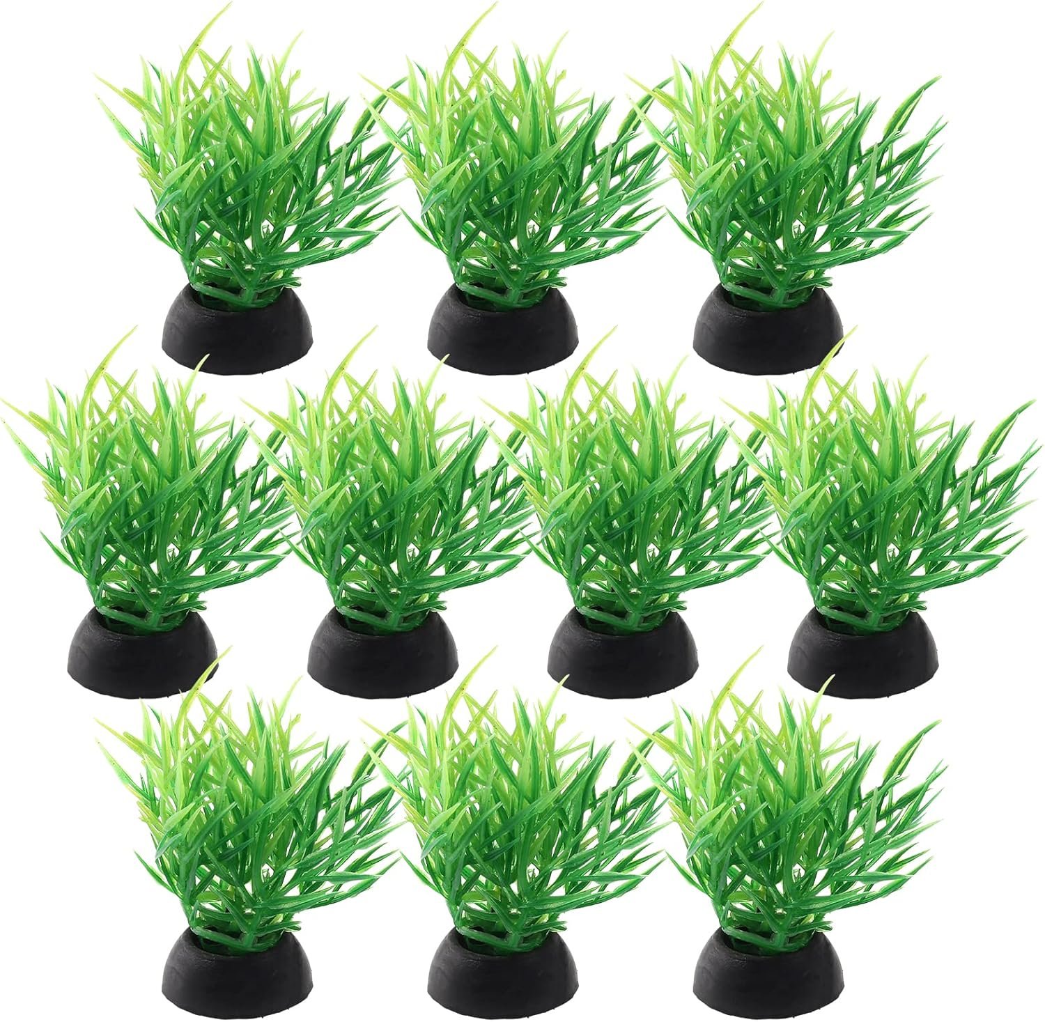 Piutouyar Green Aquarium Plant Ornaments, Artificial Water Plants, Lifelike Plastic Fish Tank Foreground Grass, Water Tank Decorations (10Pcs)