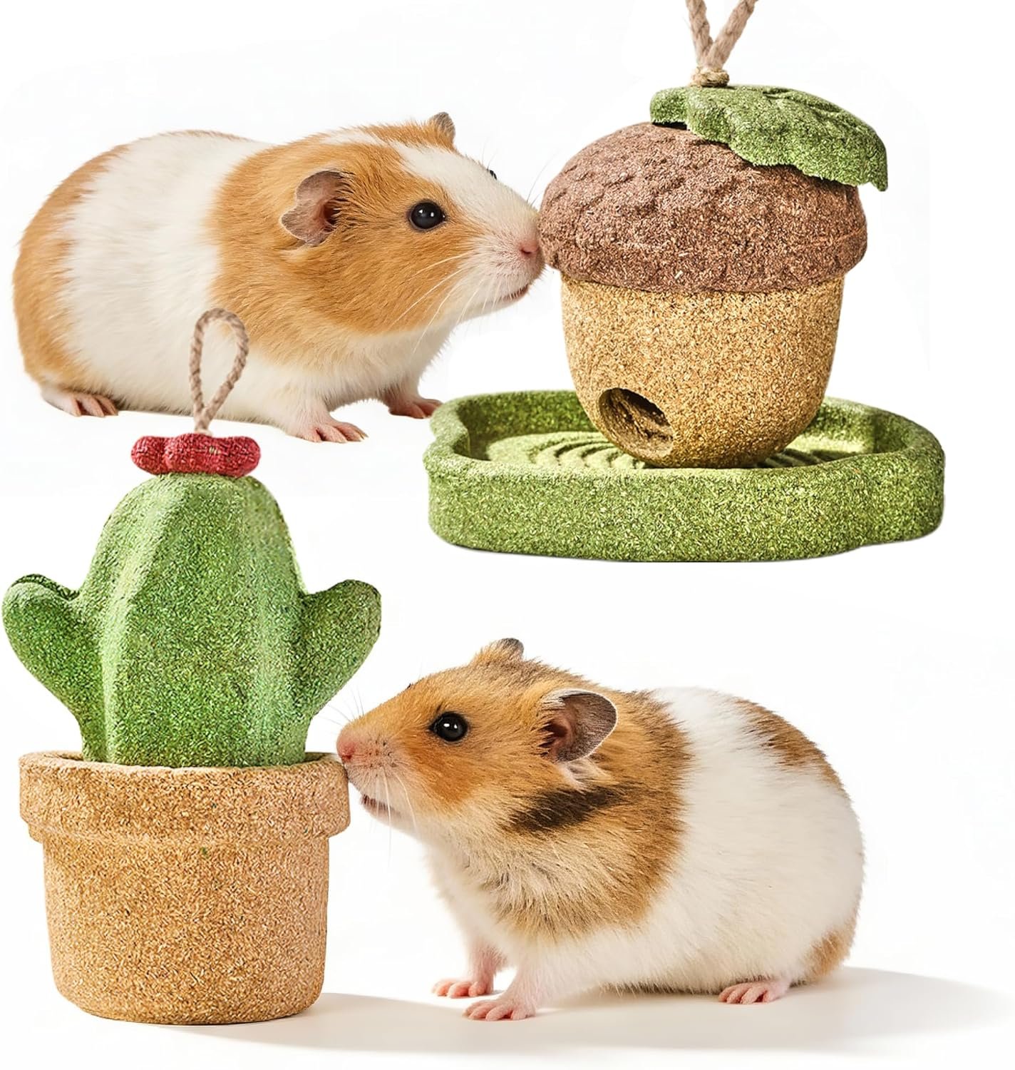 2 Pack Guinea Pig Chew Toys, Prevent Teeth Overgrowth, Rabbit Chew Toys, Natural Treats for Rabbit/Hamster Toys, Natural Timothy Grass & Vegetables, Small Animal Toys for Habitat Decoration