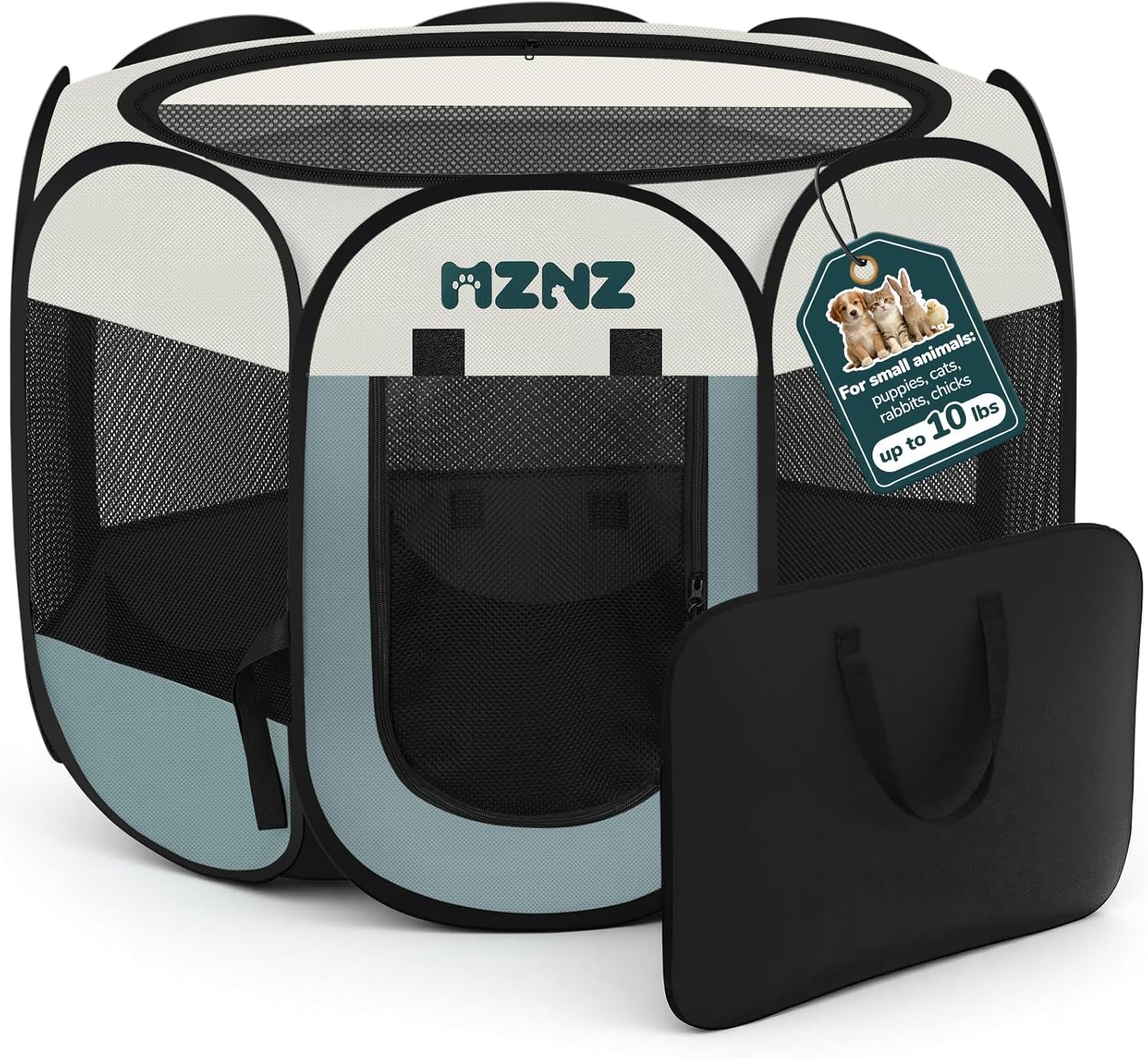 Dog Cat Playpen, Portable Small Animal Playpen Crate Indoor for Dogs Cats Rabbits, Foldable Guinea Pigs Bunny Cage Enclosure for Outdoor, Pop Up Dogs Cats Tent Kennel with Carrying Case, Grey