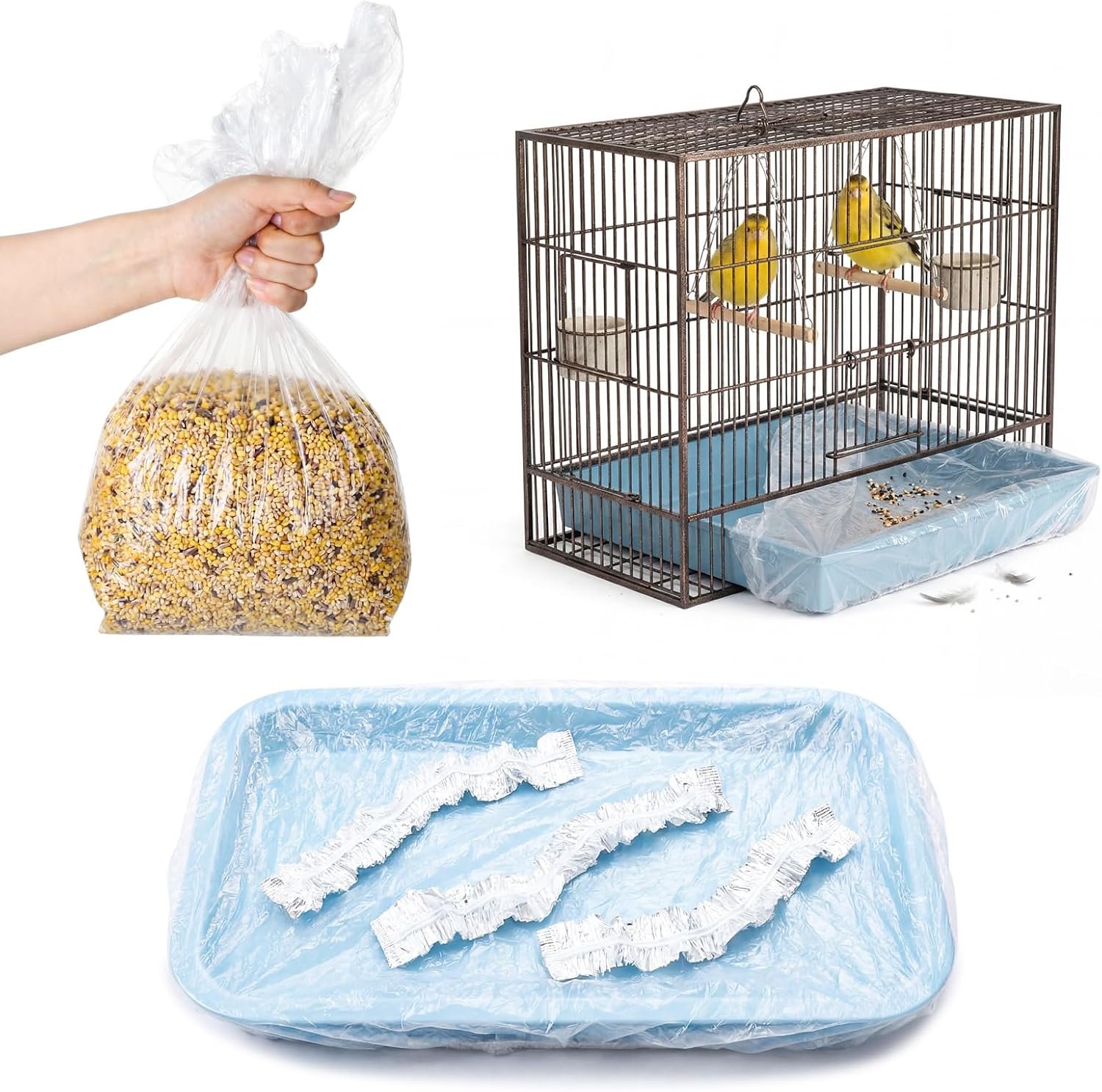 100 Pcs Disposable Bird Cage Liners 34″x22″ Clear Plastic Parakeet Liner Bags, Universal Birdcage Liner Bags for Parakeets, Parrots, Finches, Canaries, Cockatiels, Bird Cage Accessories
