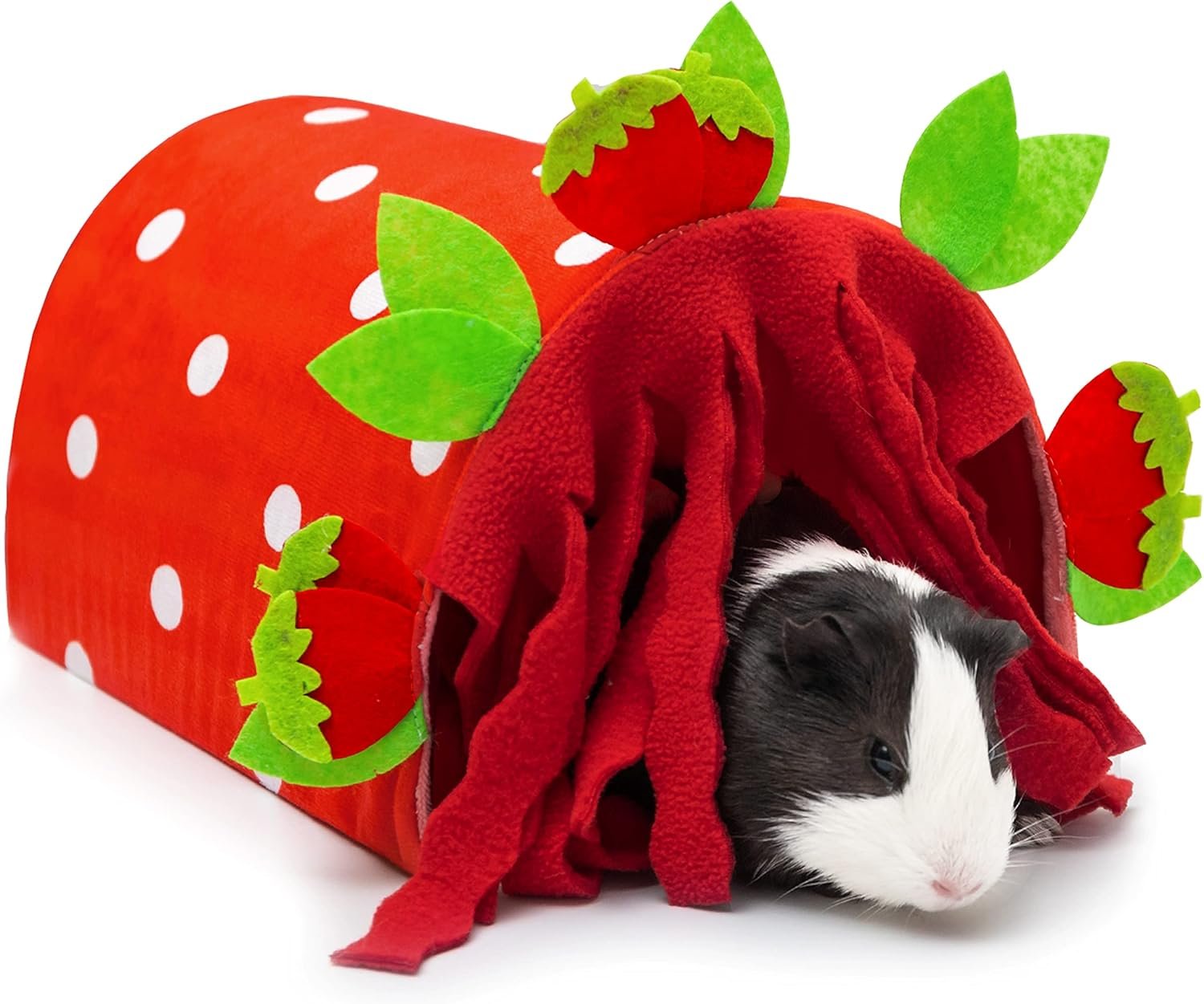 Guinea Pig Hideout – Soft Fleece Tunnel House for Rat Hamster Hedgehog Chinchilla Squirrel Samll Animals – Cute Strawberry Shapes Bedding Cage Accessories for Sleeping Rest Playing