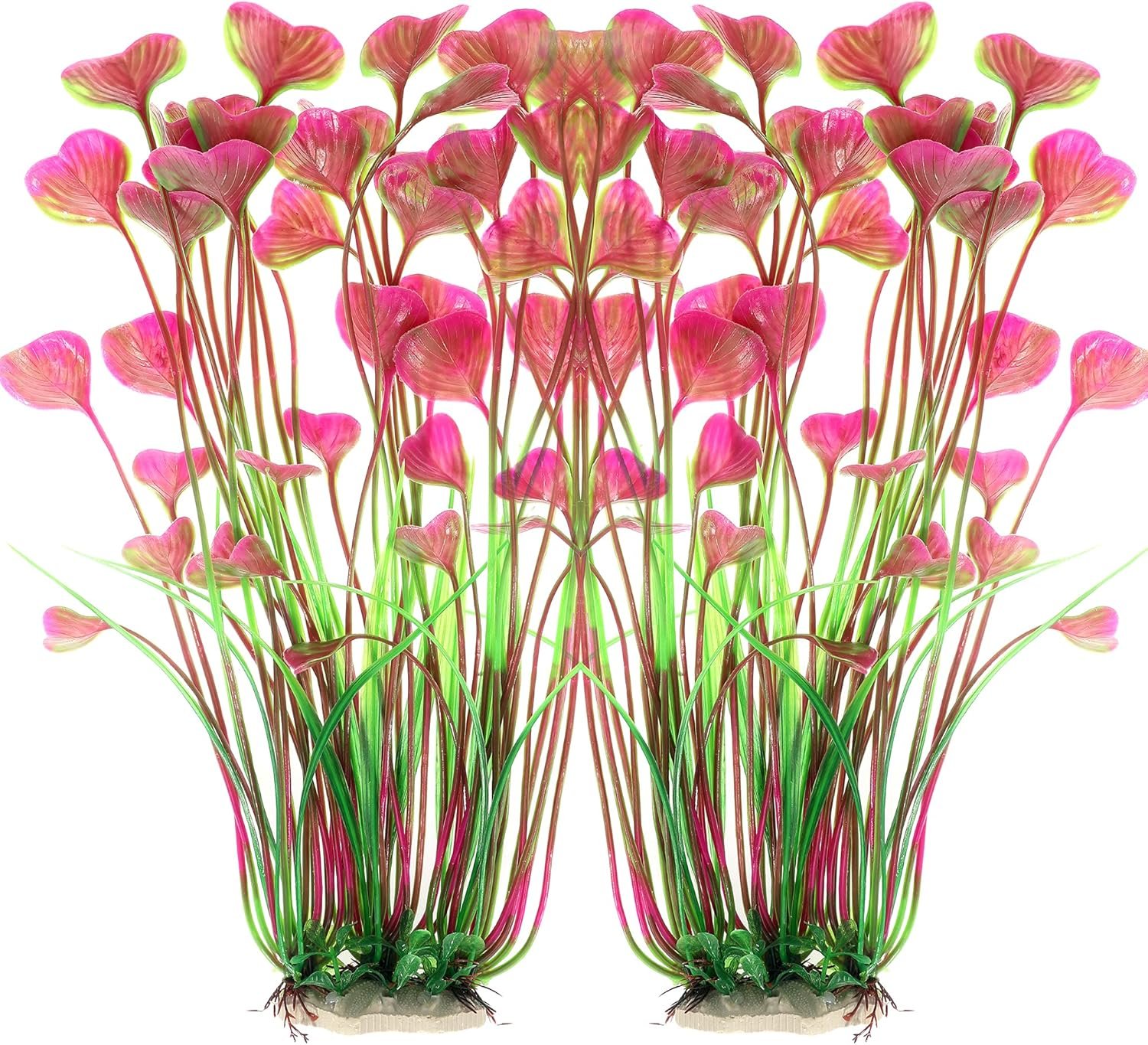 ALEGI Fish Tank Decorations Plastic Plants Large,Aquarium Artificial Plants Decoration Ornament Safe for All Fish-16 inch 2Pcs (Red 2 Pcs)