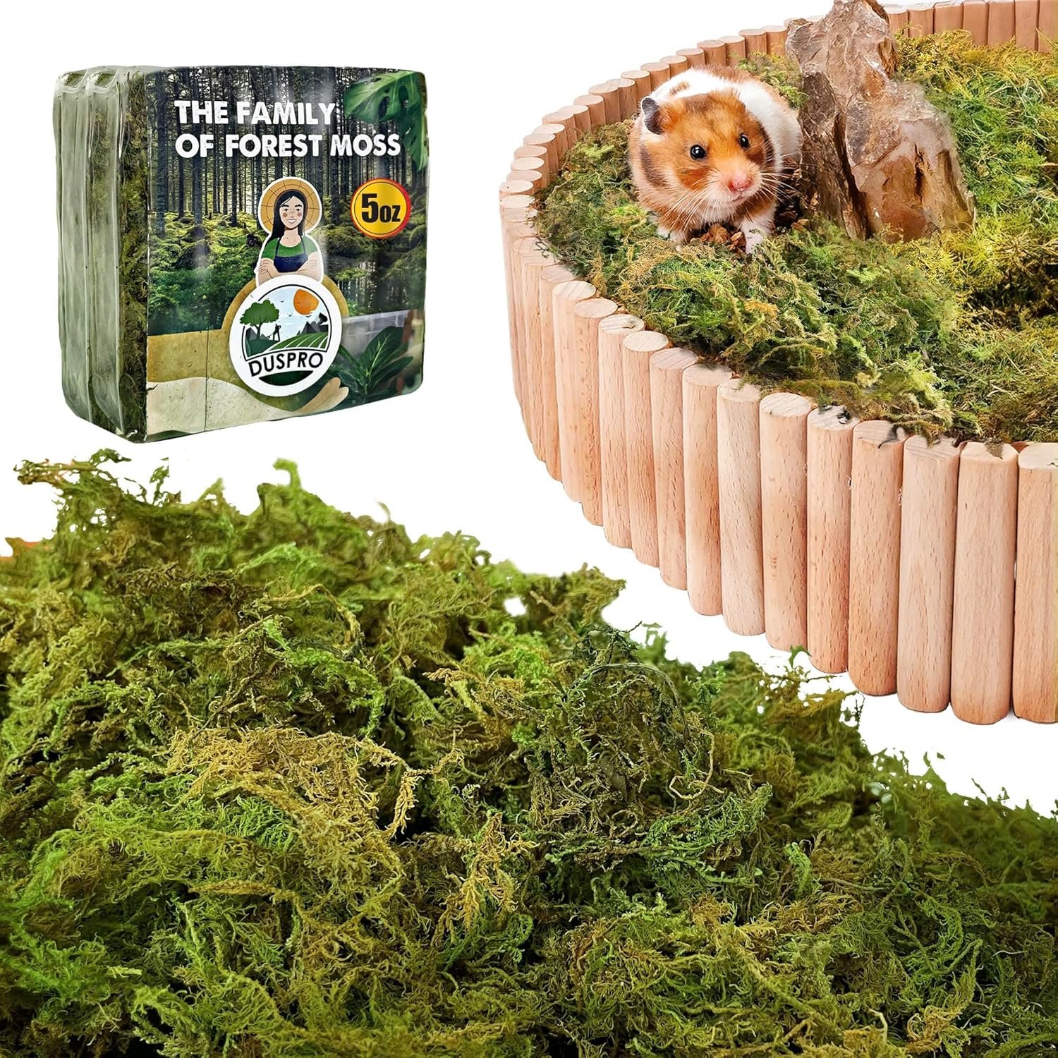 Duspro 5oz Hamster Bedding, Natural Forest Moss Bedding for Hamster, Hamster Bedding Odor Control, Decorate Hamster Hideout with Moss.