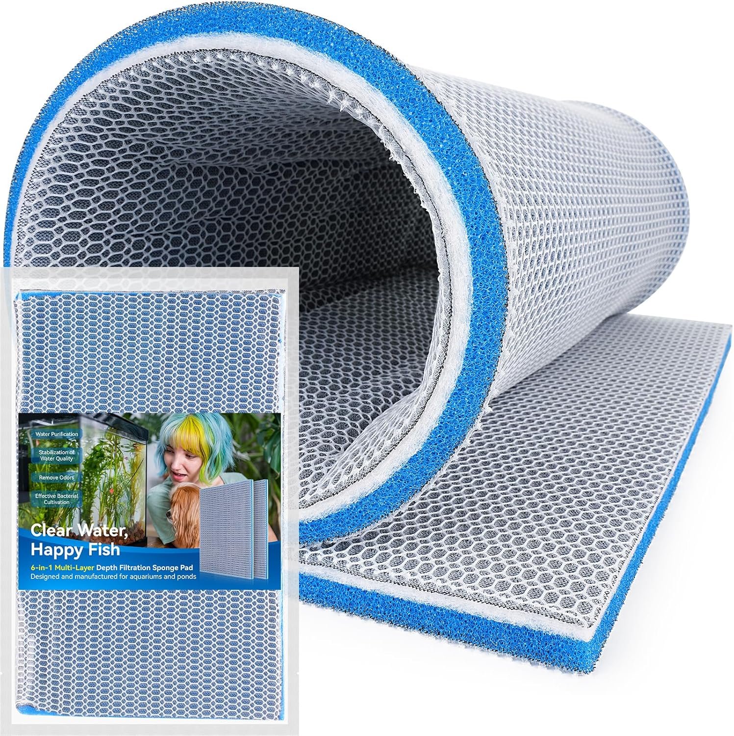 Borlech 8-Layer Fast-Acting Aquarium Filter Pad – Cut-to-Size Aquarium Floss Media for Fish Tank, Pond, Sump – Fast Water Polishing in Hours (15.75″x11.81″x0.6″, 1 Pack)