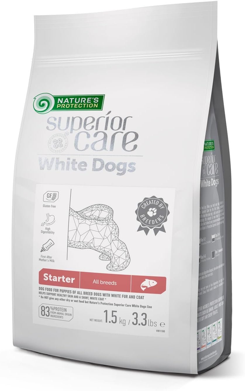Nature’s Protection High Protein Puppy Food Dry – Grain Free Dog Kibble for Small & Large Breed Dogs with Light Fur – Up to 4 Month Puppy or Mother (Superior Care – Salmon, 3.3 lb)
