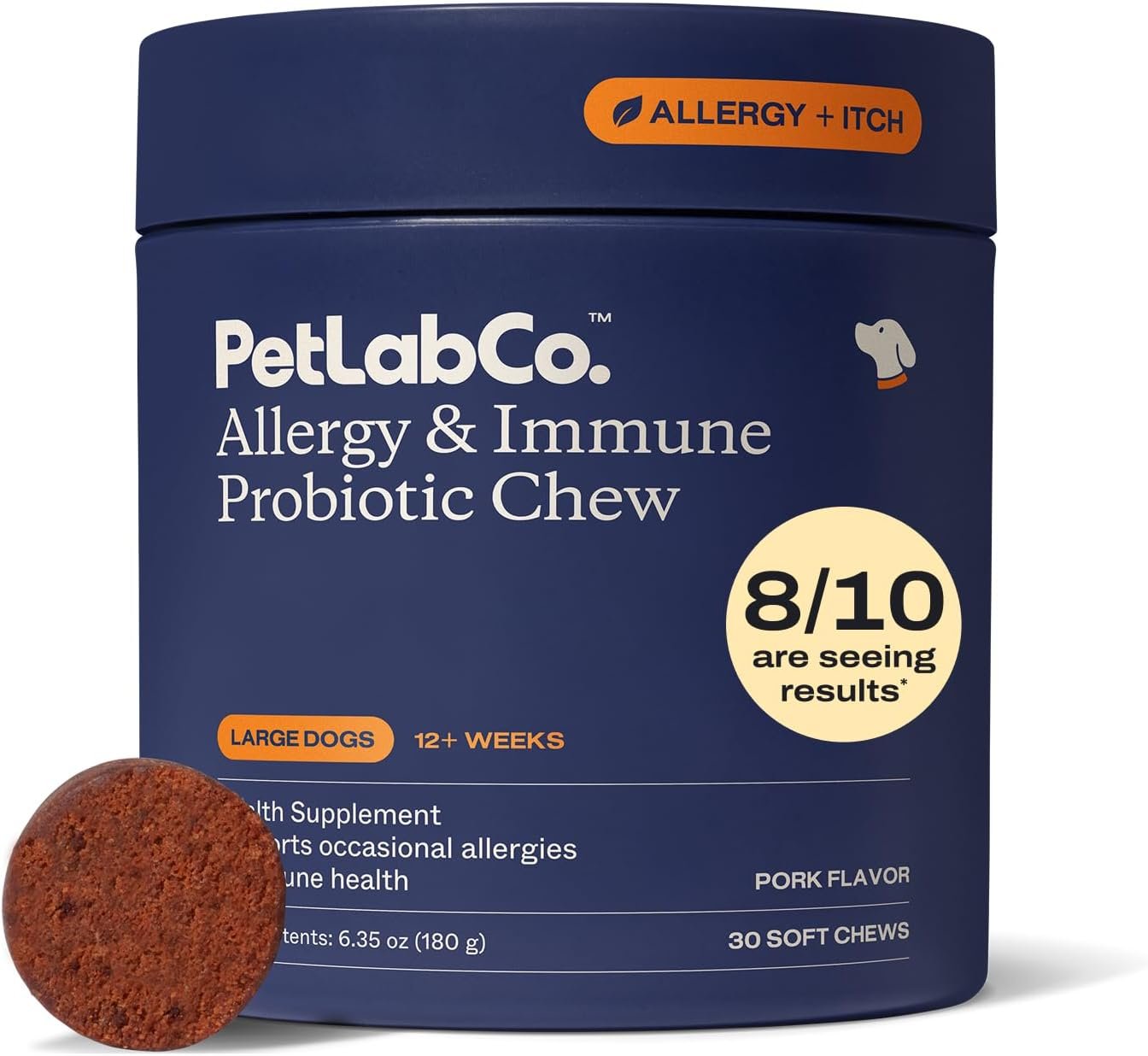 PetLab Co. Allergy & Immune Daily Probiotics for Dogs. Supports Yeast Production, Seasonal Allergies, Intermittent Itchiness, Gut & Digestive Health for Large Dogs – 30 Chews – Packaging May Vary